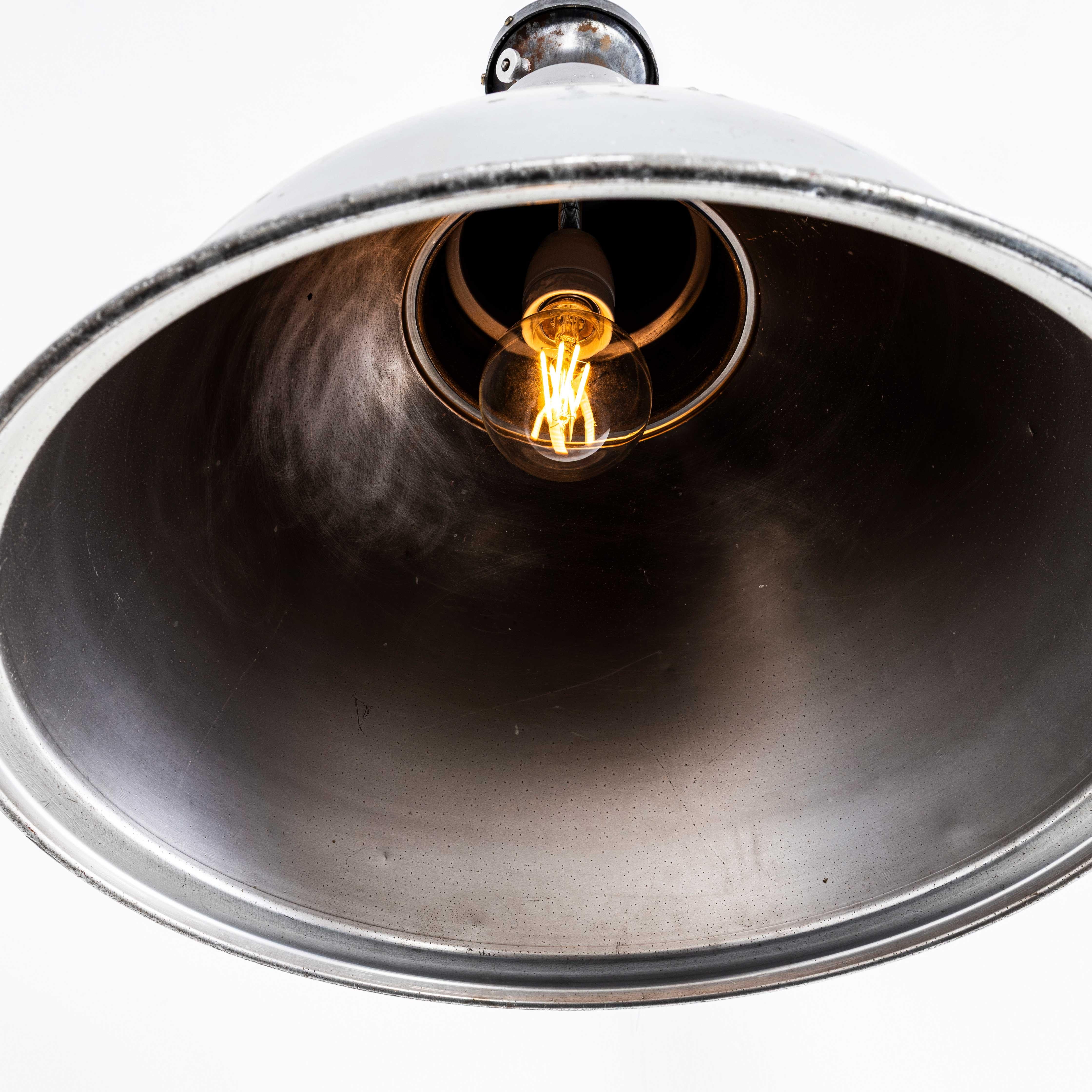 English 1950's Large Scale Industrial Pendant Lamp - Grey Single For Sale