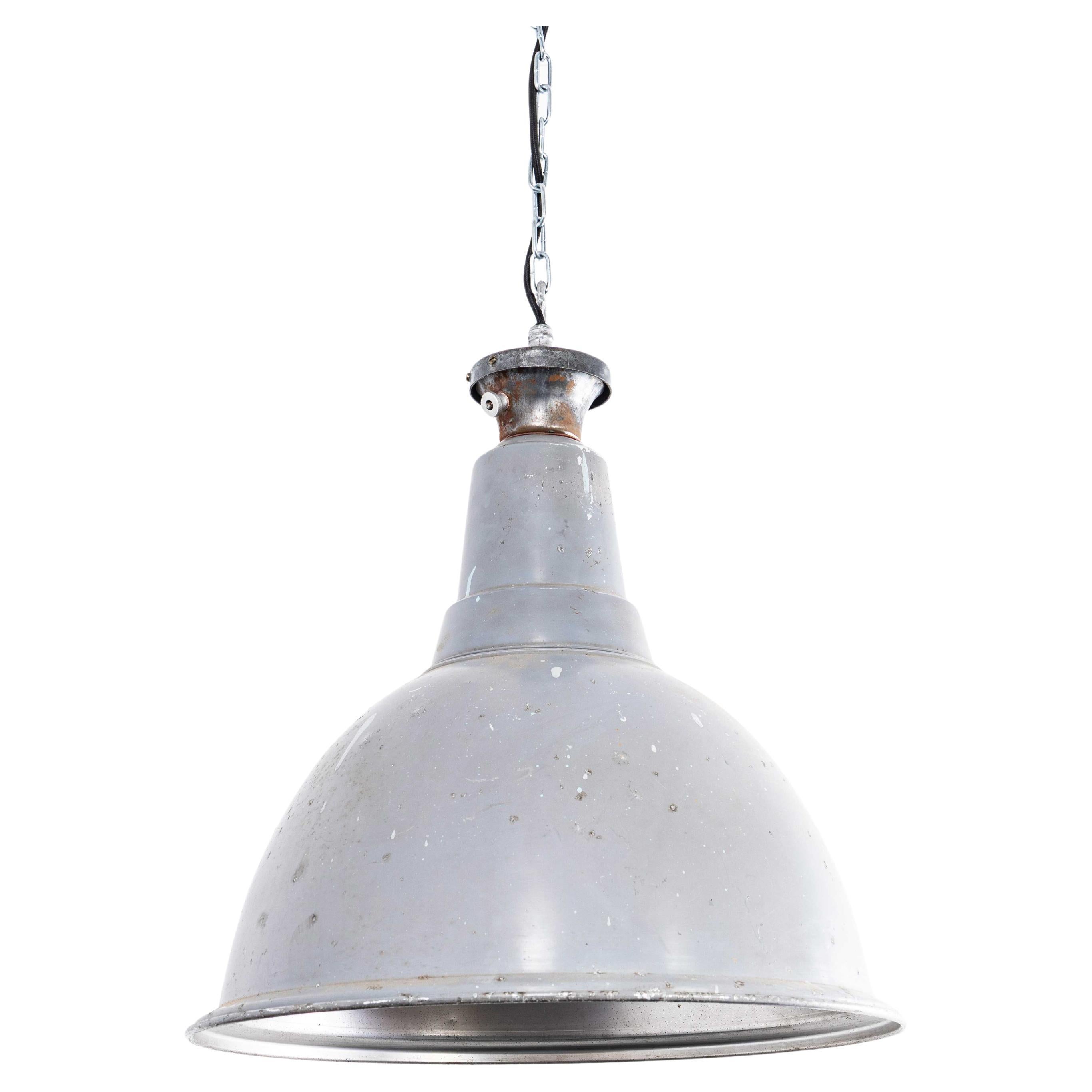 1950's Large Scale Industrial Pendant Lamp - Grey Single For Sale