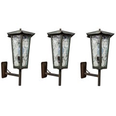 1950s Large Scandinavian Outdoor Wall Light in Patinated Copper and Glass