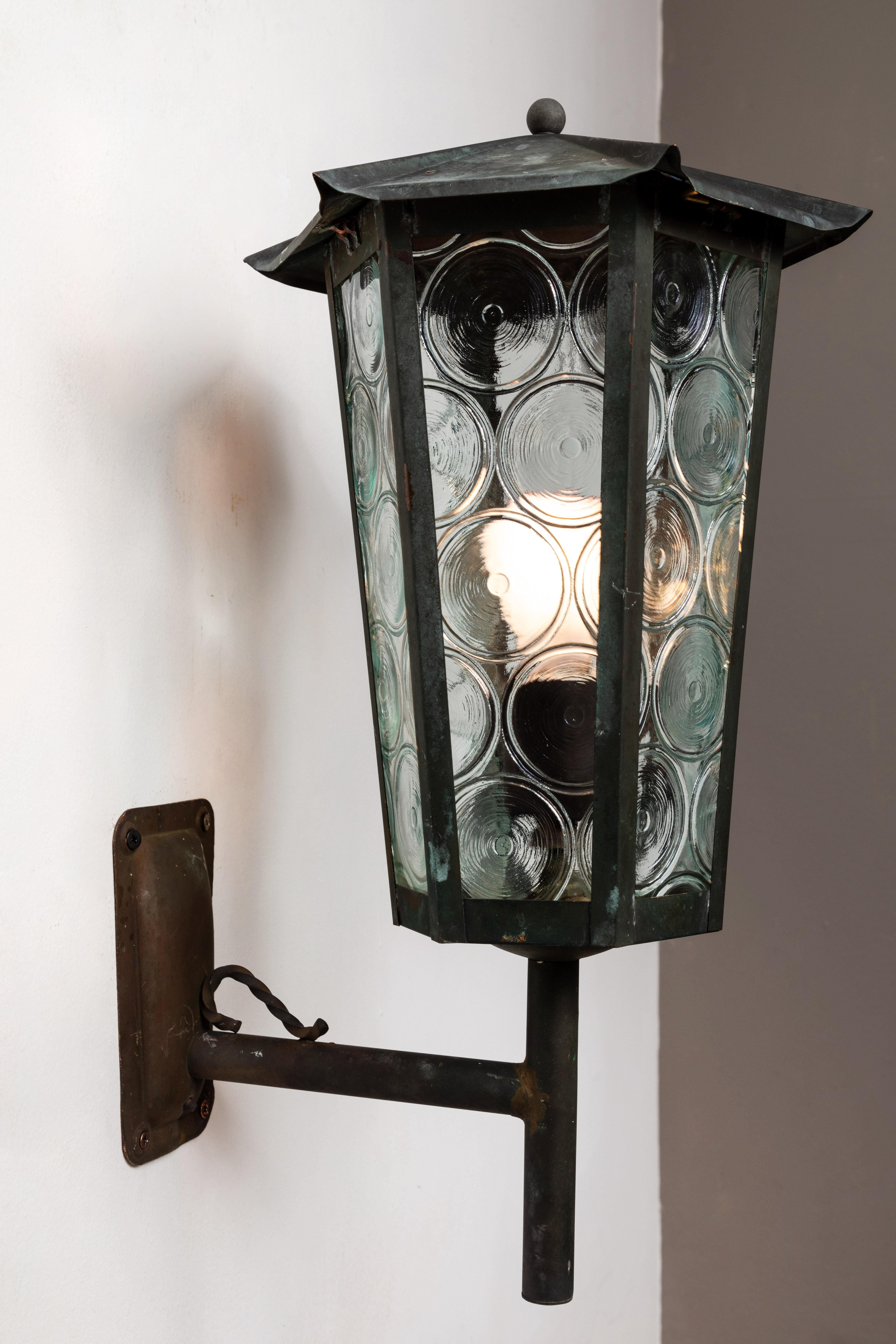 1950s Large Scandinavian Outdoor Wall Light in Patinated Copper and Glass 2
