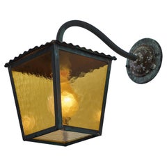 1950s Large Scandinavian Outdoor Wall Light in Patinated Copper and Glass