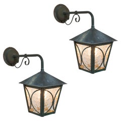 1950s Large Scandinavian Outdoor Wall Lights in Patinated Copper and Glass