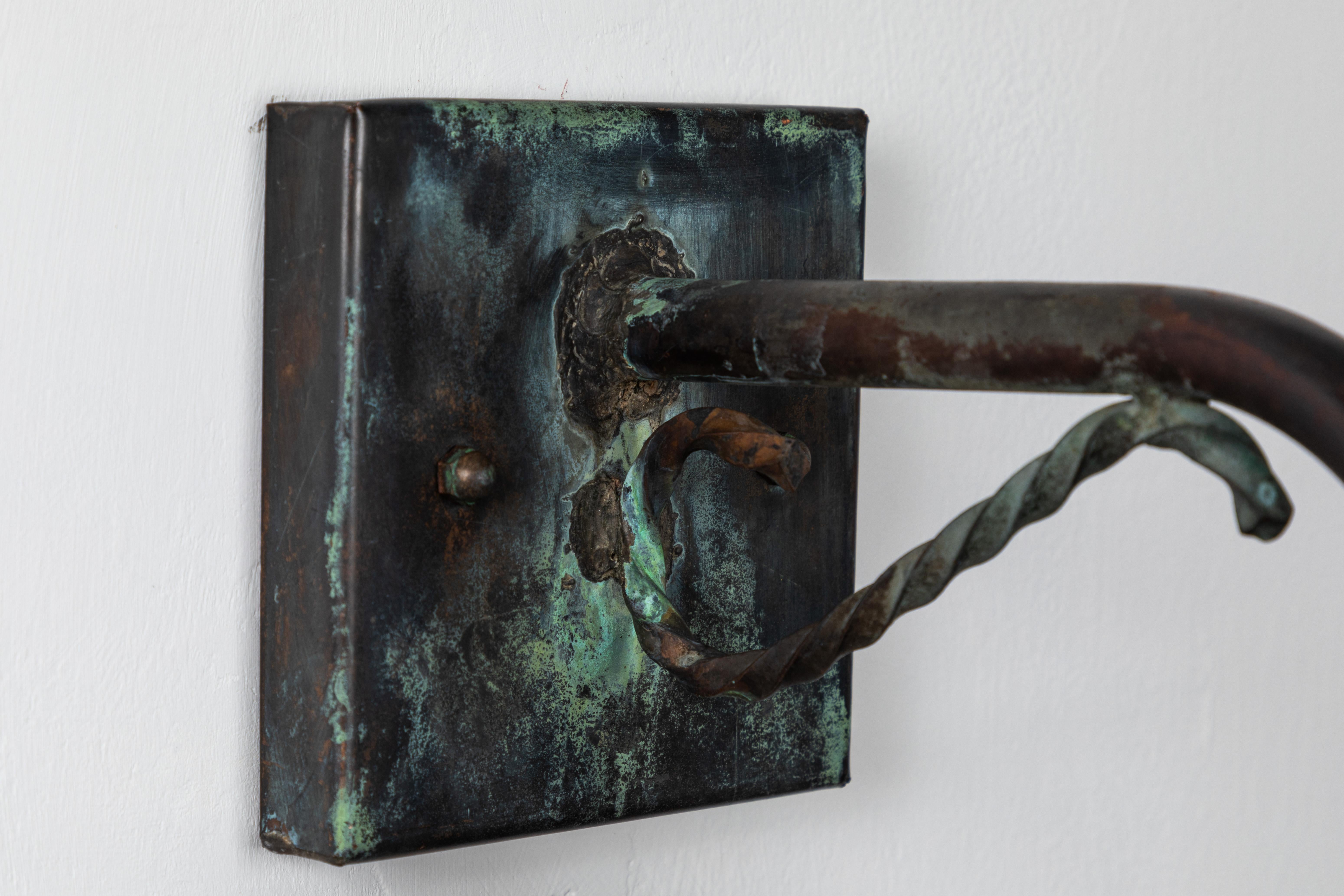 1950s Large Scandinavian Outdoor Wall Lights in Patinated Copper & Yellow Glass 4