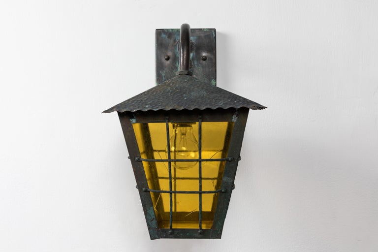 1950s Large Scandinavian Outdoor Wall Lights In Patinated Copper And Yellow Glass At 1stdibs 1950s Large Scandinavian Outdoor Wall, 1950 S Outdoor Light Fixtures