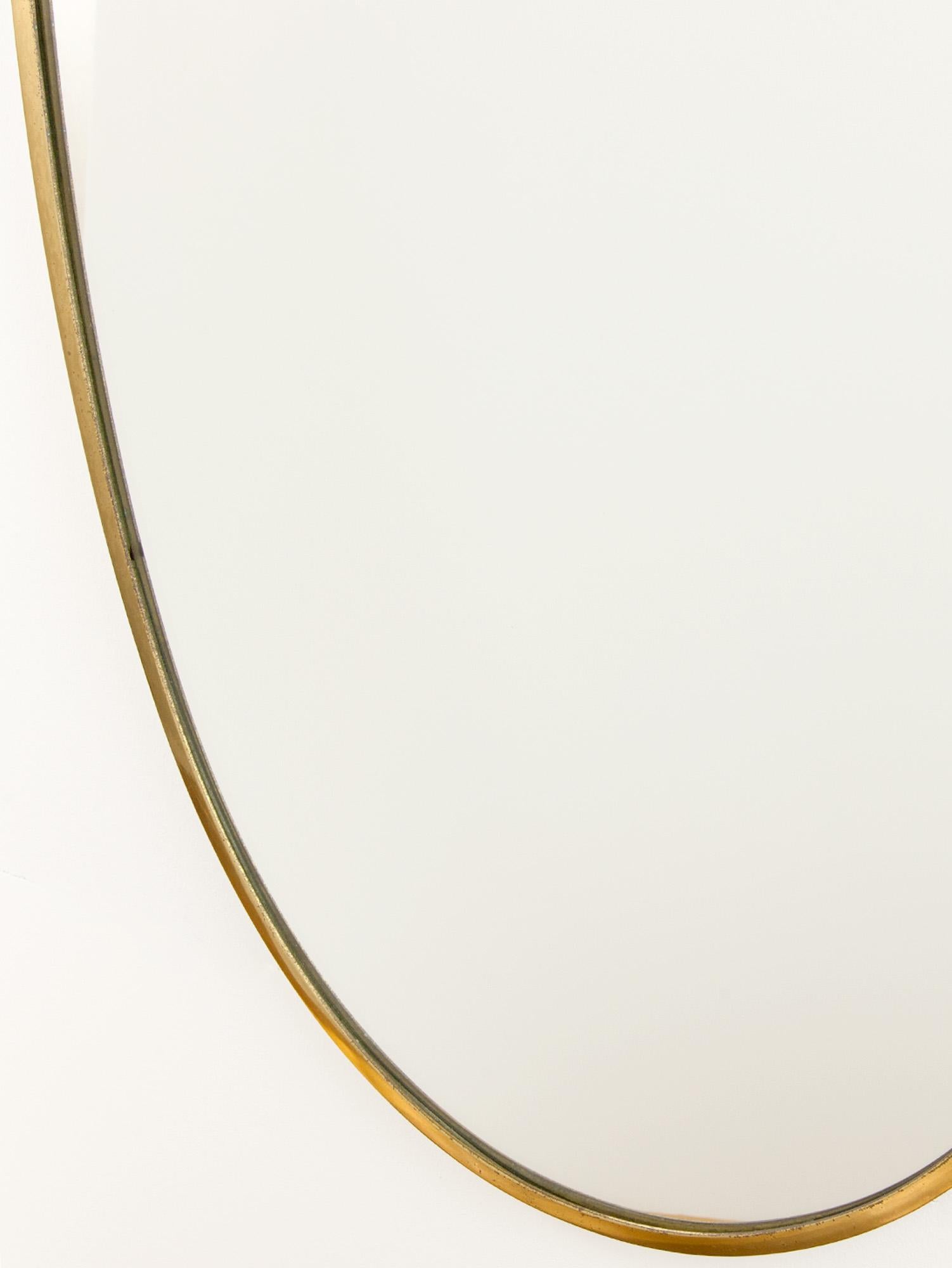 Mid-Century Modern 1950s Large Shield Shape Italian Brass Mirror
