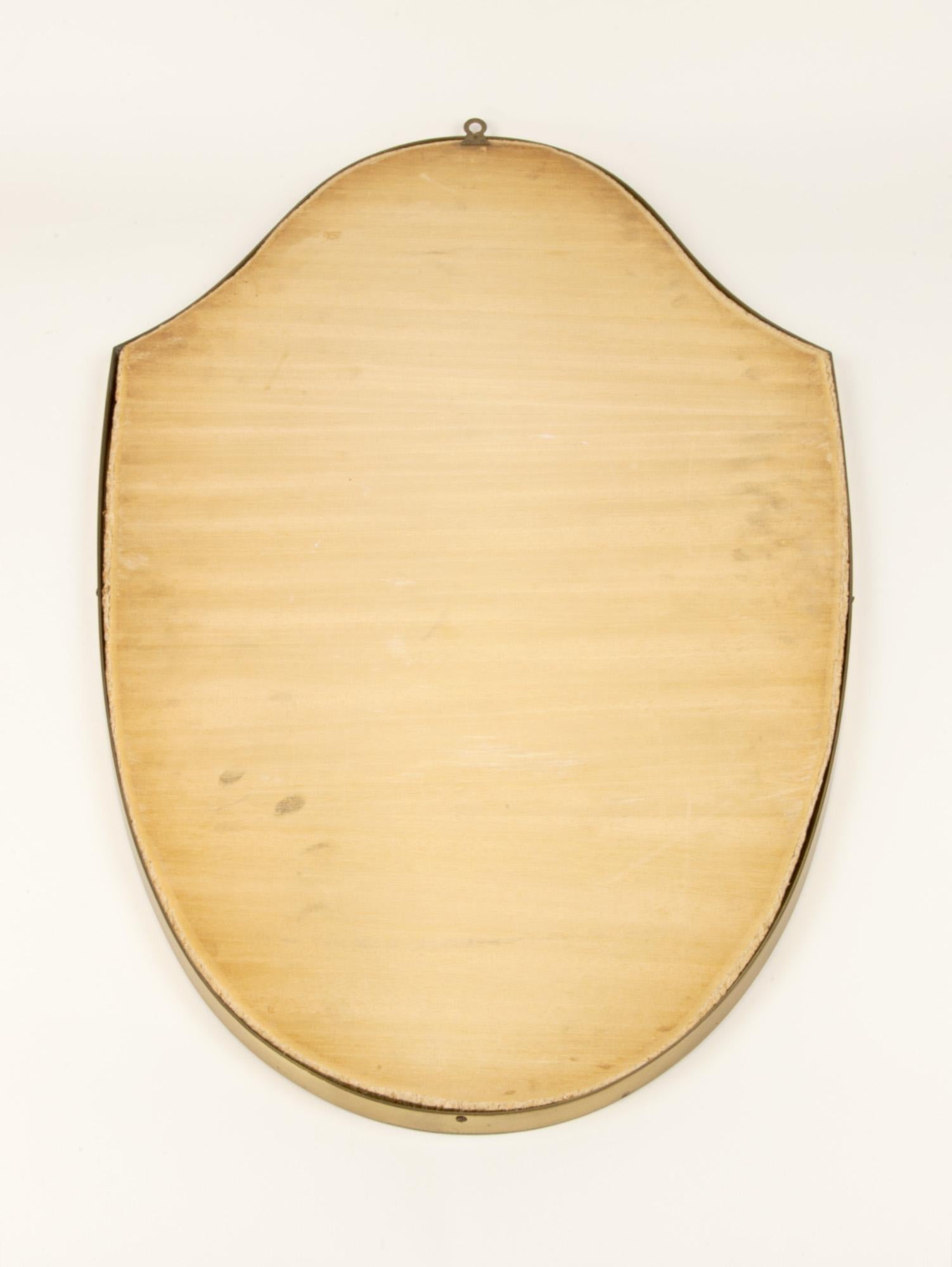 1950s Large Shield Shape Italian Brass Mirror 2