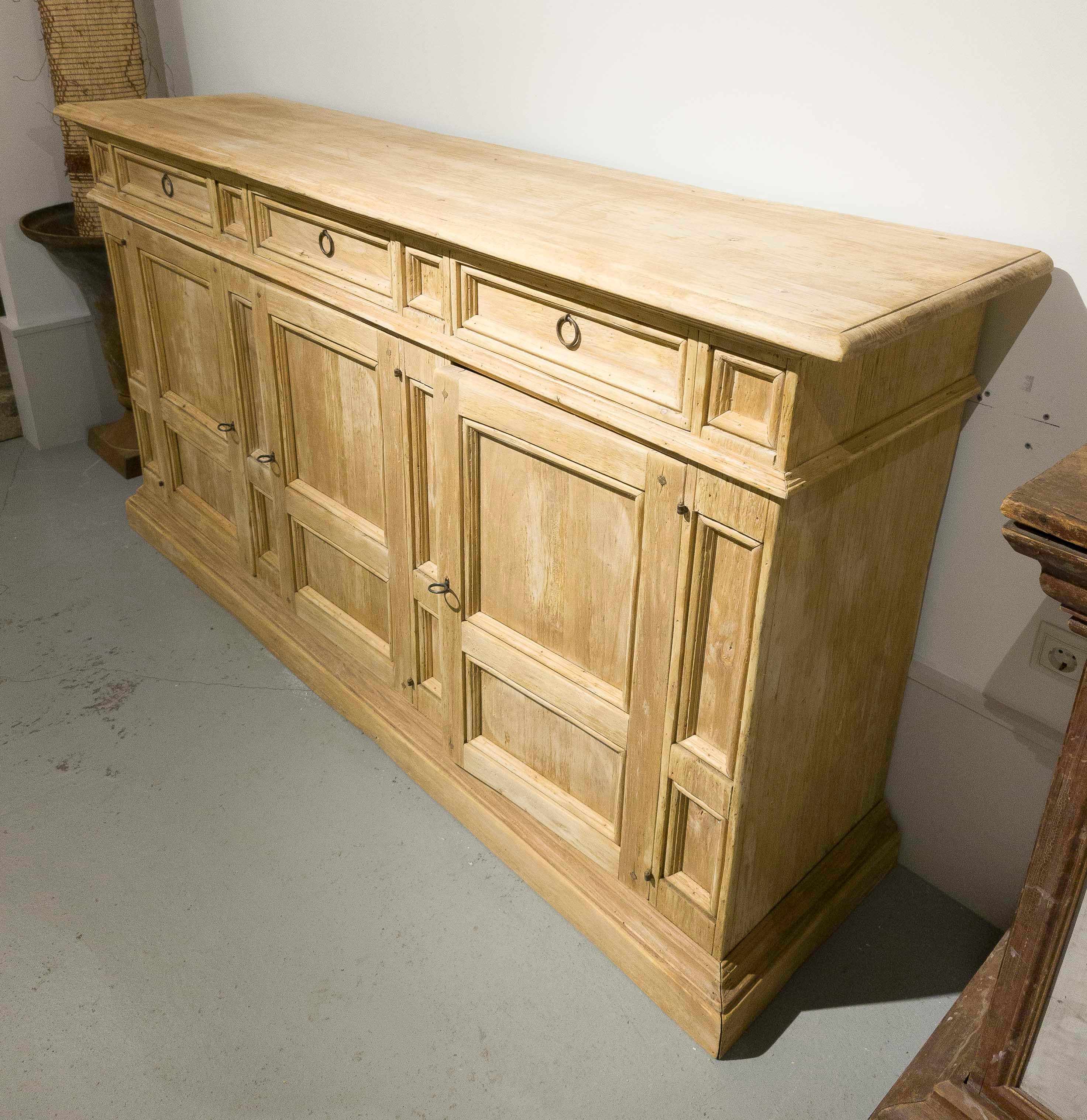 XX secolo 1950s Large Sideboard in Natural Wood with a Distressed Finish and Drawers in vendita