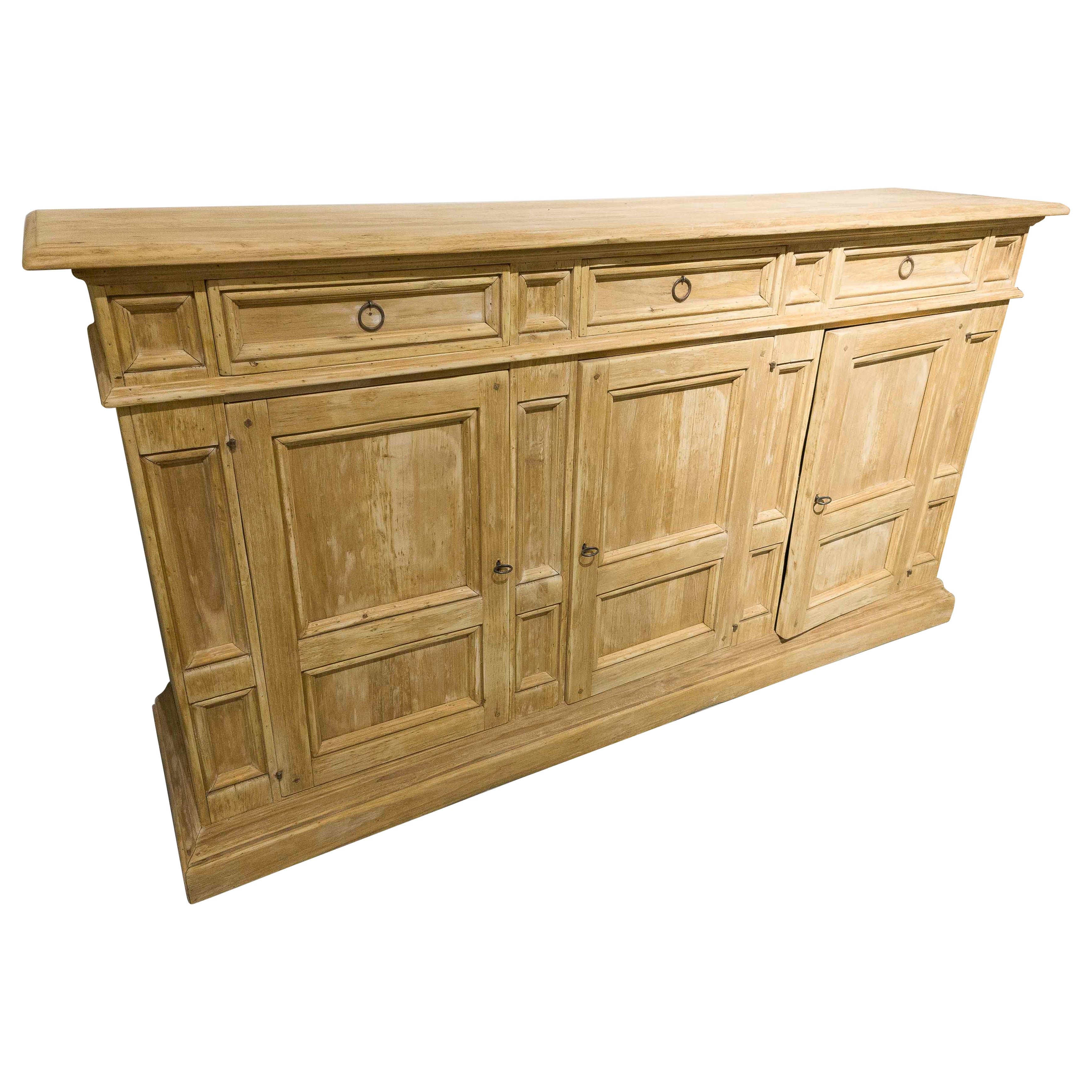 1950s Large Sideboard in Natural Wood with a Distressed Finish and Drawers in vendita