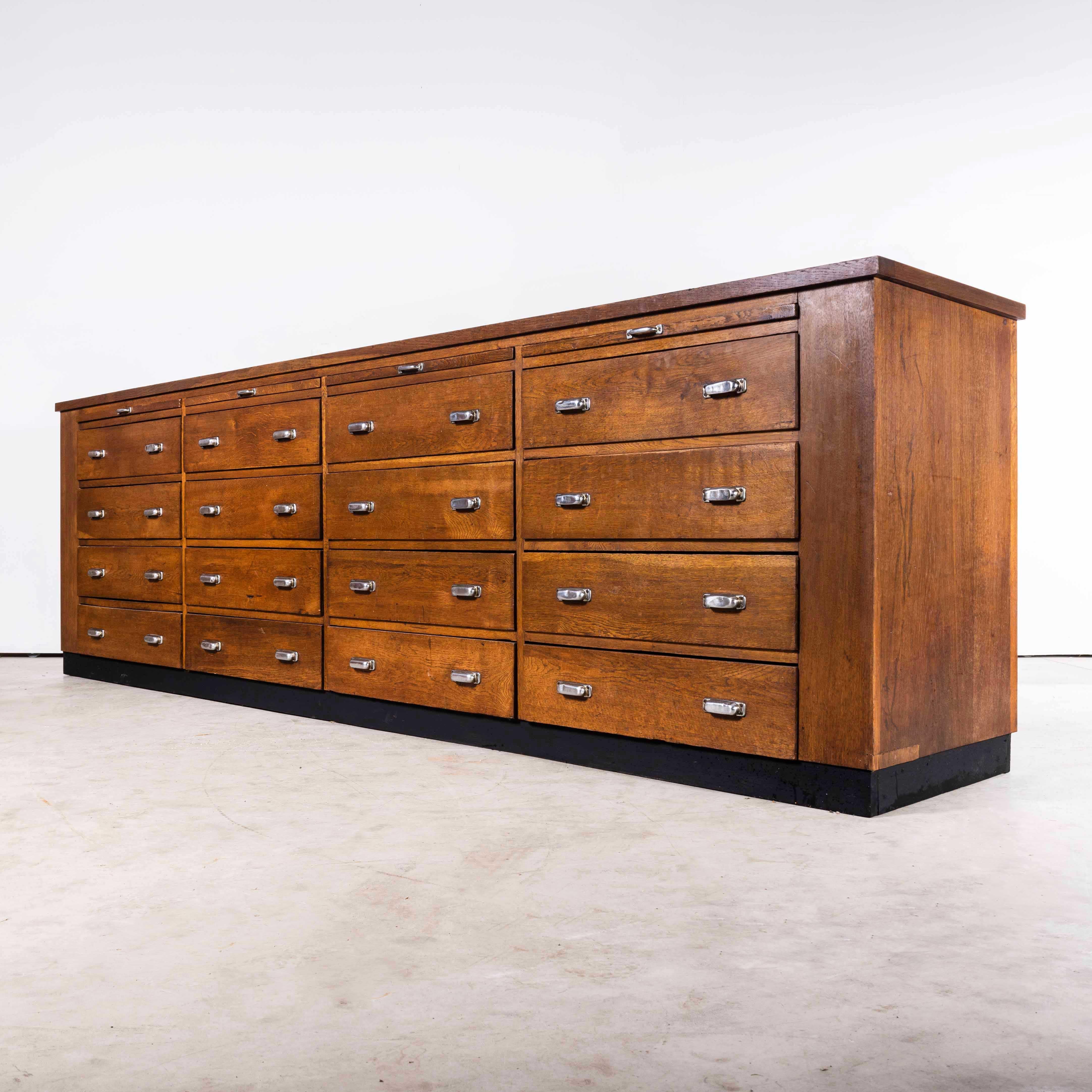 Mid-20th Century 1950's Large Solid Oak Belgian Bank Of Scientific Drawers - Sixteen Drawers
