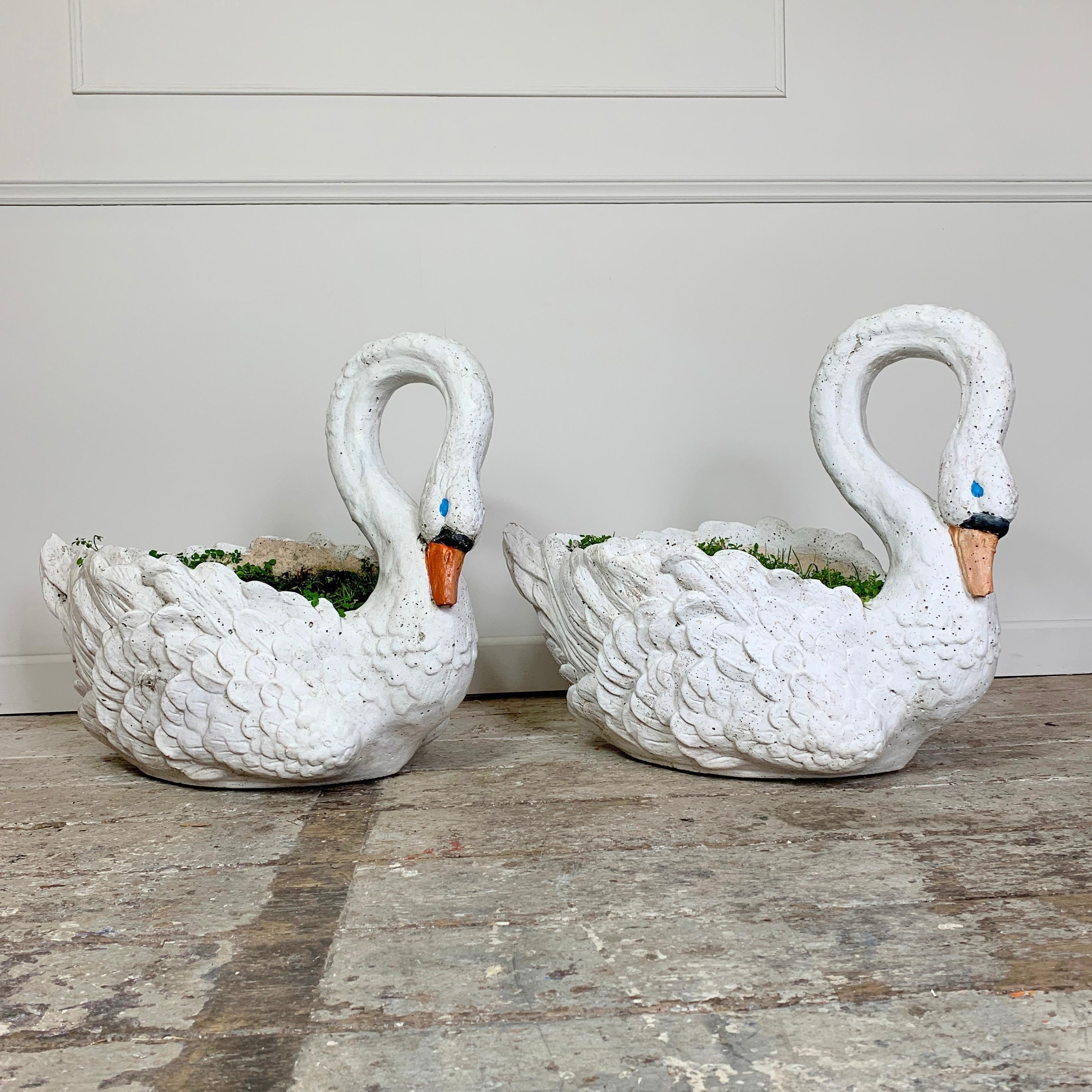 Cast Stone 1950s Large White Swan Planters, France For Sale