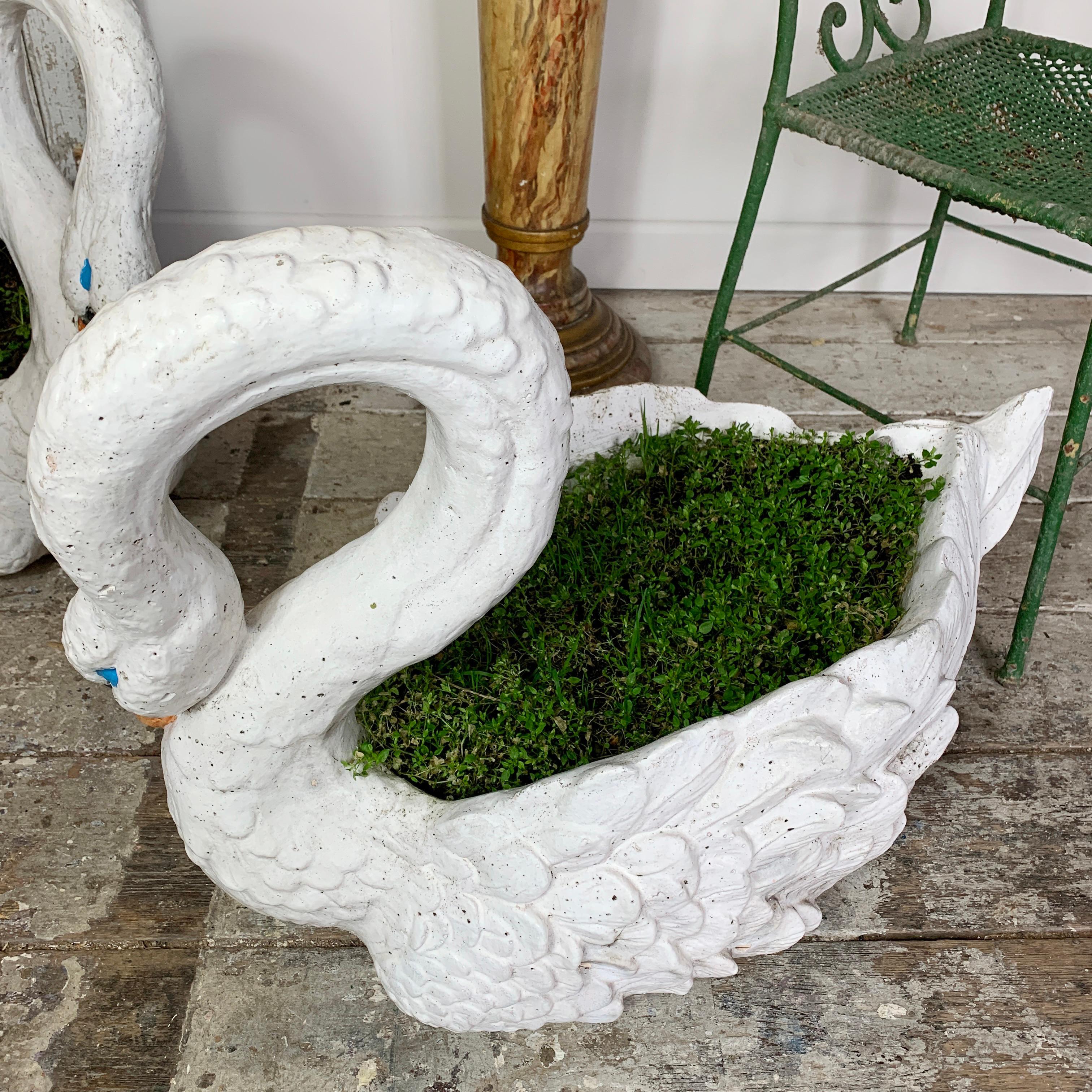 Mid-Century Modern 1950s Large White Swan Planters, France For Sale