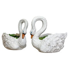 1950s Large White Swan Planters, France
