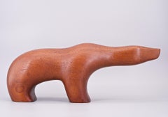 1950s Large Teak Polar Bear Sculpture Norway Mid-Century Scandinavian Tjomsland