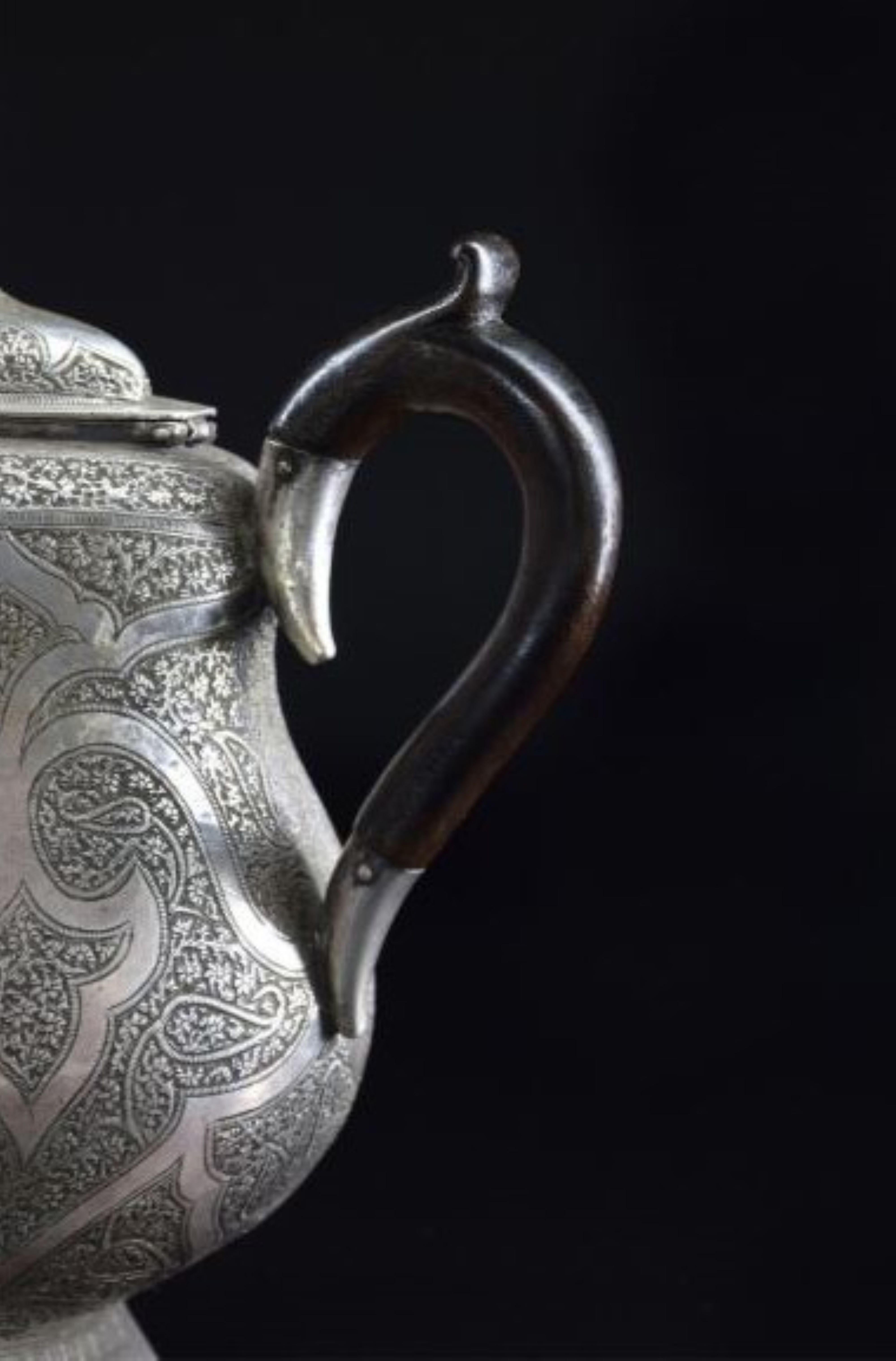 Moorish 1950s Large Traditional Engraved Sterling Silver Teapot For Sale