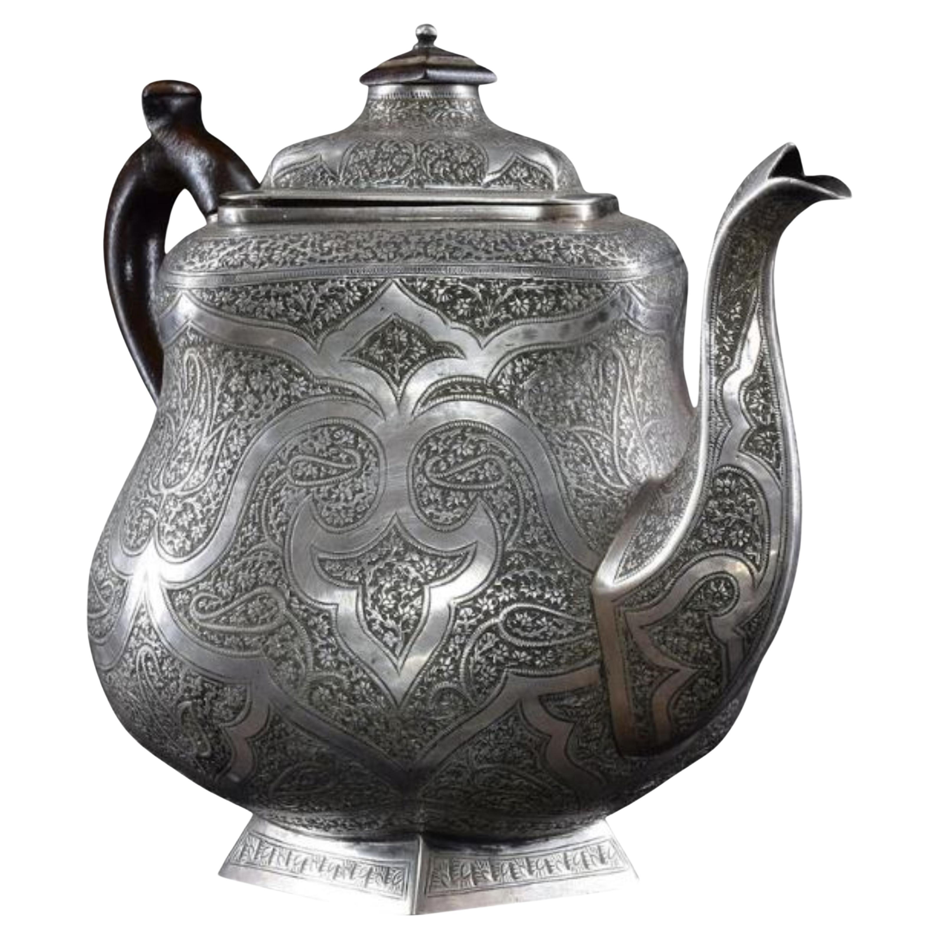 1950s Large Traditional Engraved Sterling Silver Teapot For Sale
