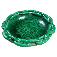 1950's Large Vallauris Green Chain Fruit Bowl