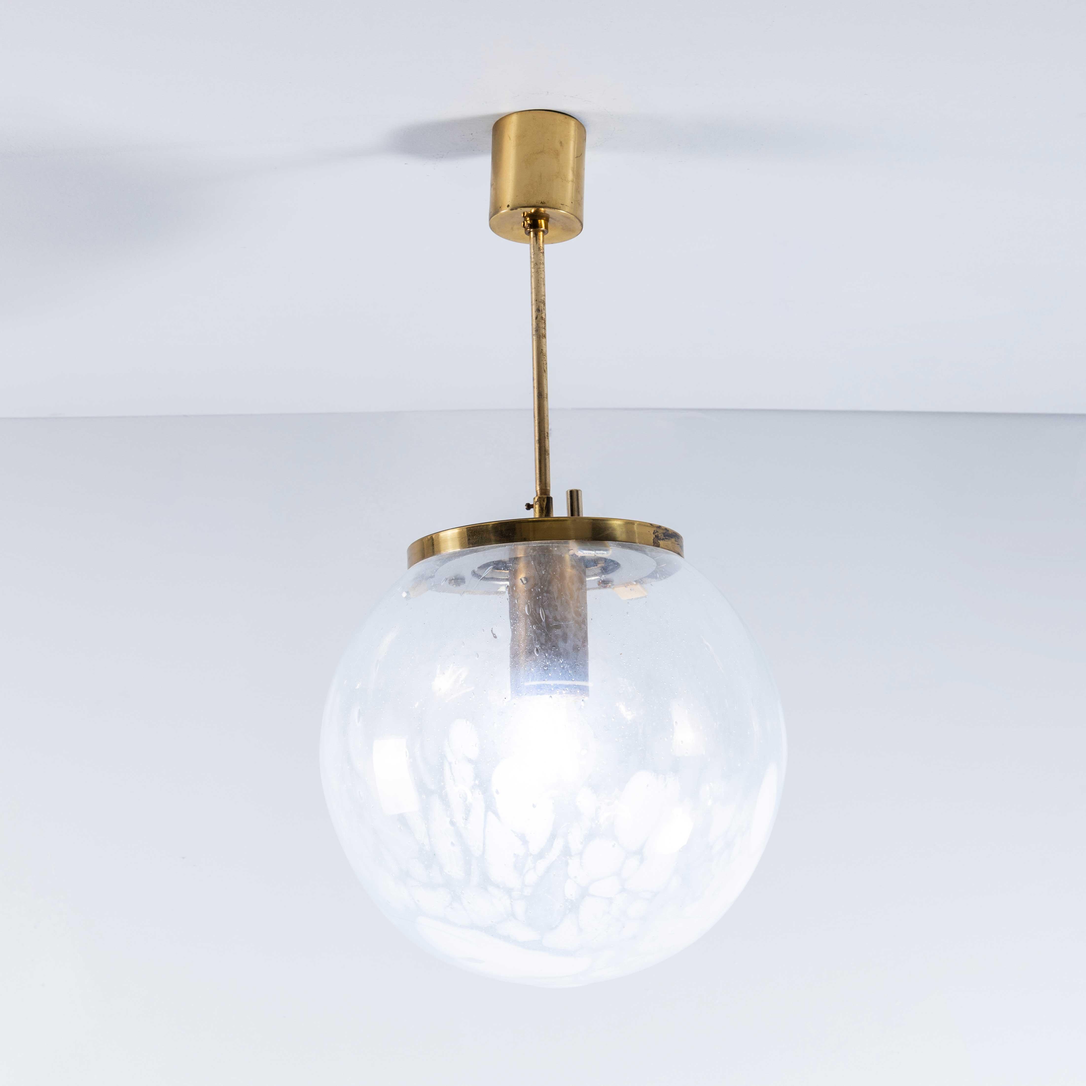 1950's Large White Mottled Goto Glass Suspended Ceiling Lamp For Sale 4