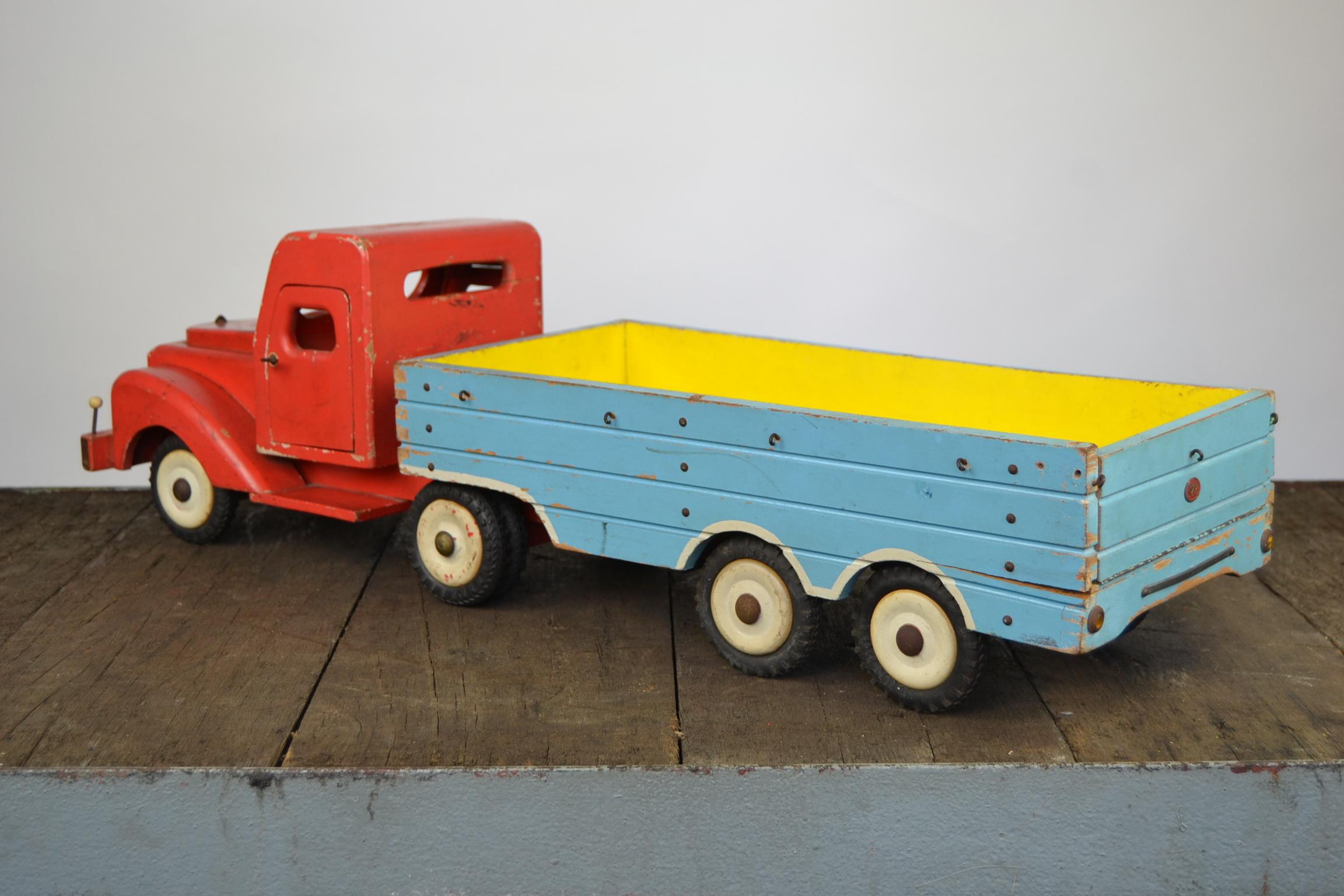 Large Wooden Toy Truck with Trailer by Bigge, Germany 4