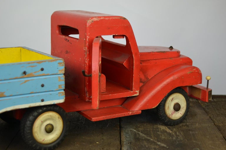 Large Wooden Toy Truck with Trailer by Bigge, Germany For Sale at