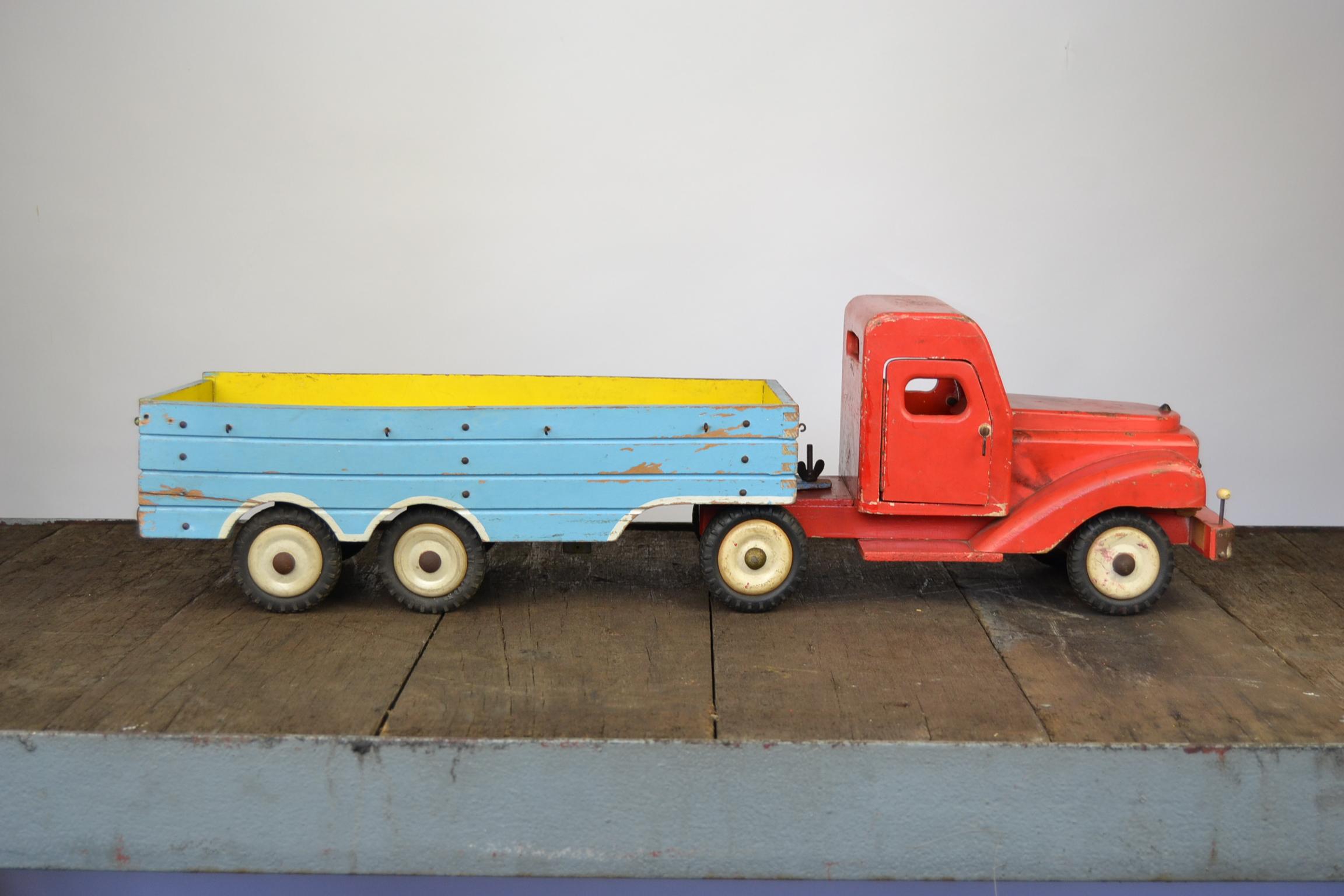 Large Wooden Toy Truck with Trailer by Bigge, Germany 11