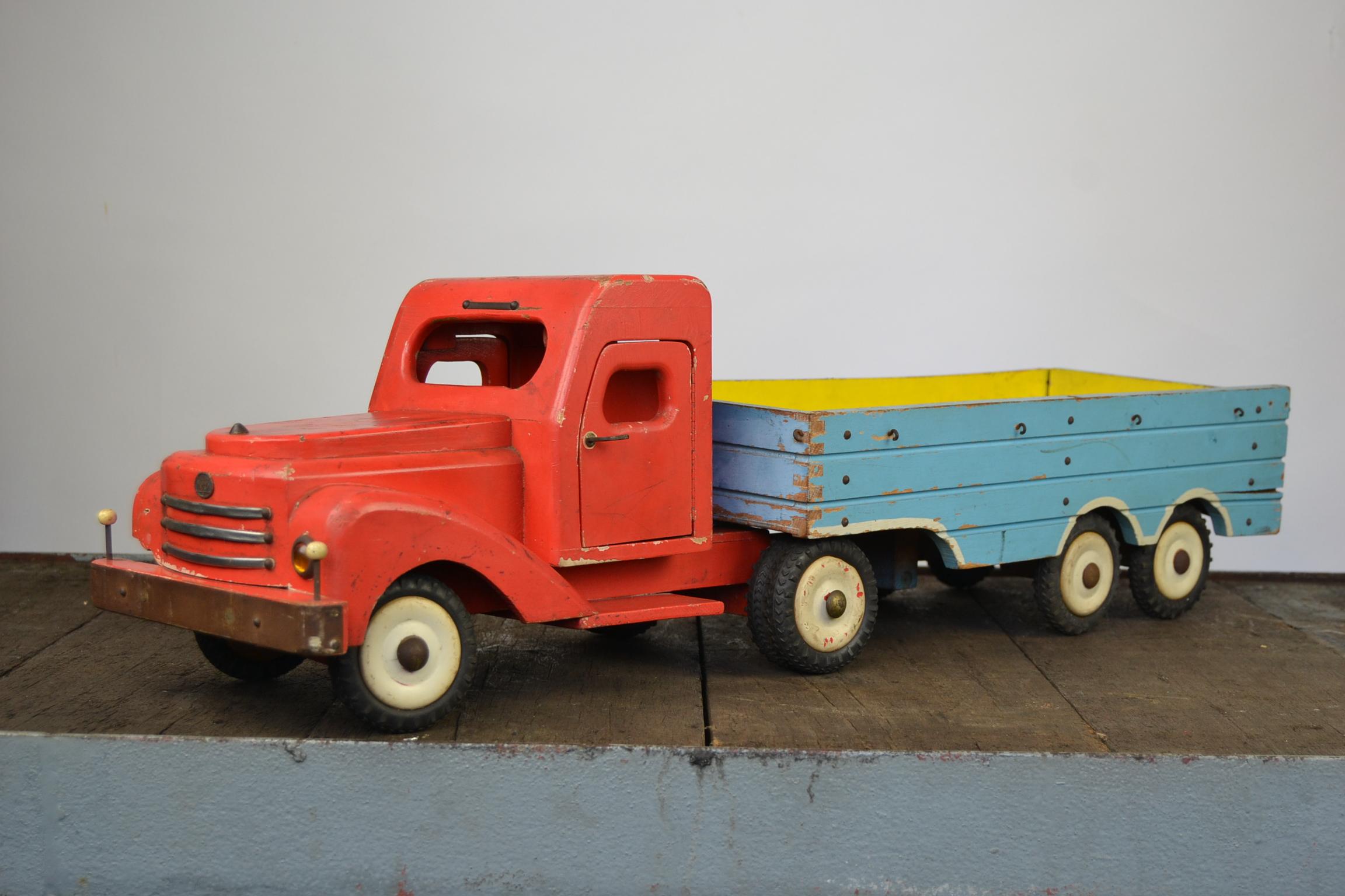 20th Century Large Wooden Toy Truck with Trailer by Bigge, Germany