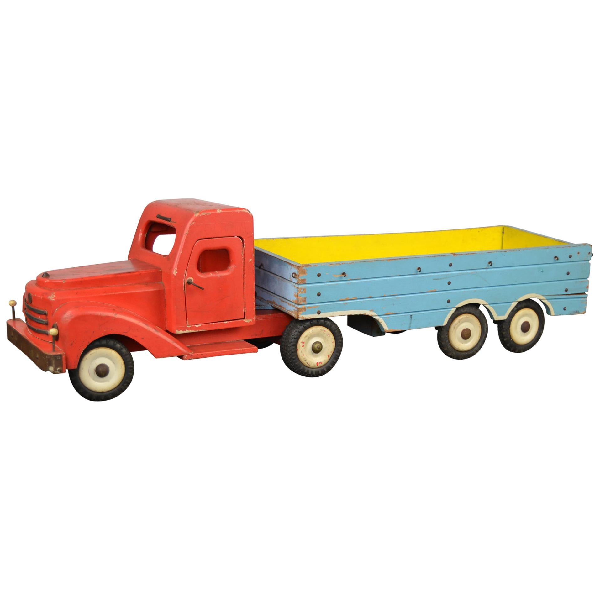 Large Wooden Toy Truck with Trailer by Bigge, Germany