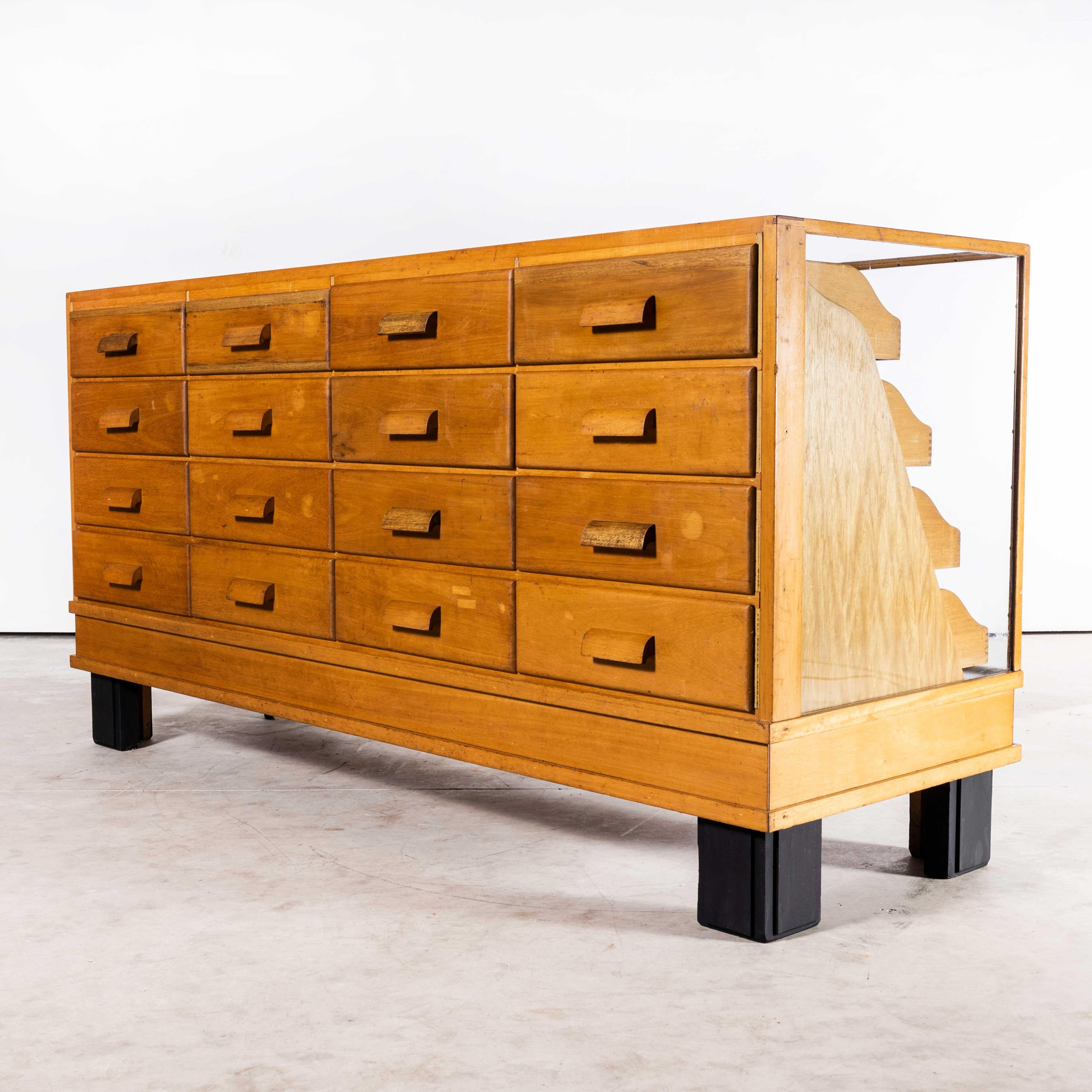 1950's LargeEnglish Oak Haberdashery Glazed Cabinet - Sixteen Drawers 8
