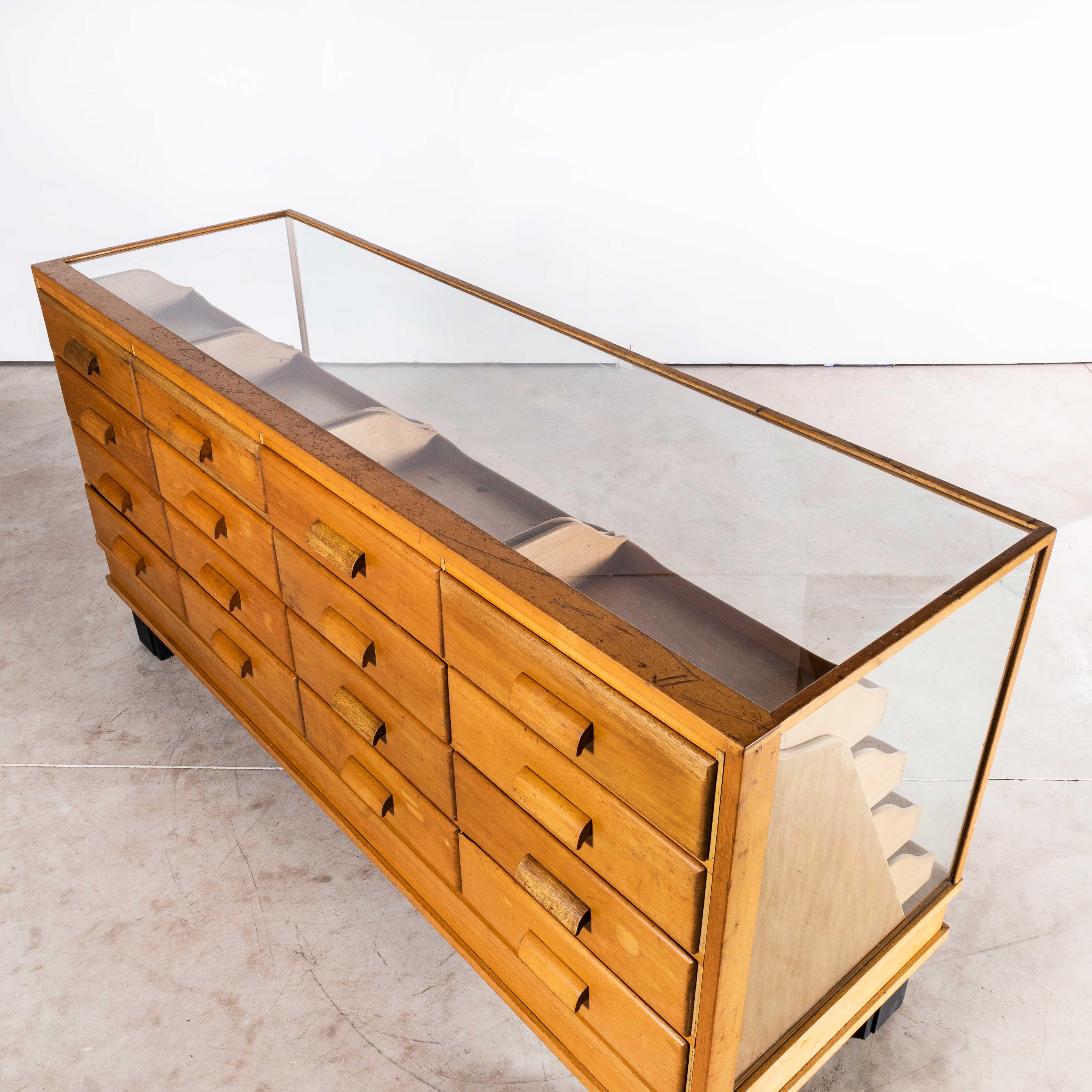 1950's LargeEnglish Oak Haberdashery Glazed Cabinet - Sixteen Drawers 3