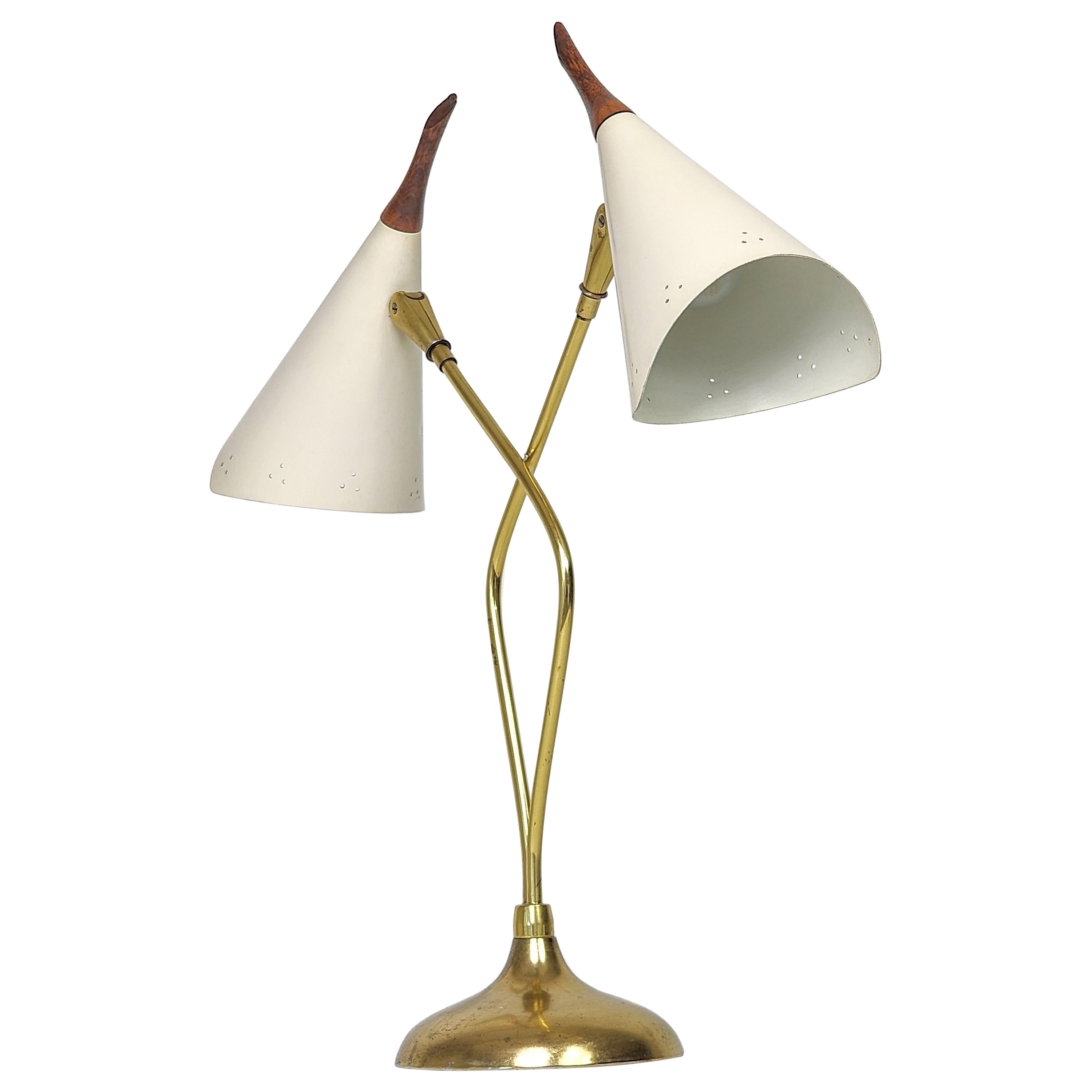 1950s Laurel  Twin Shade Brass Table Lamp , USA