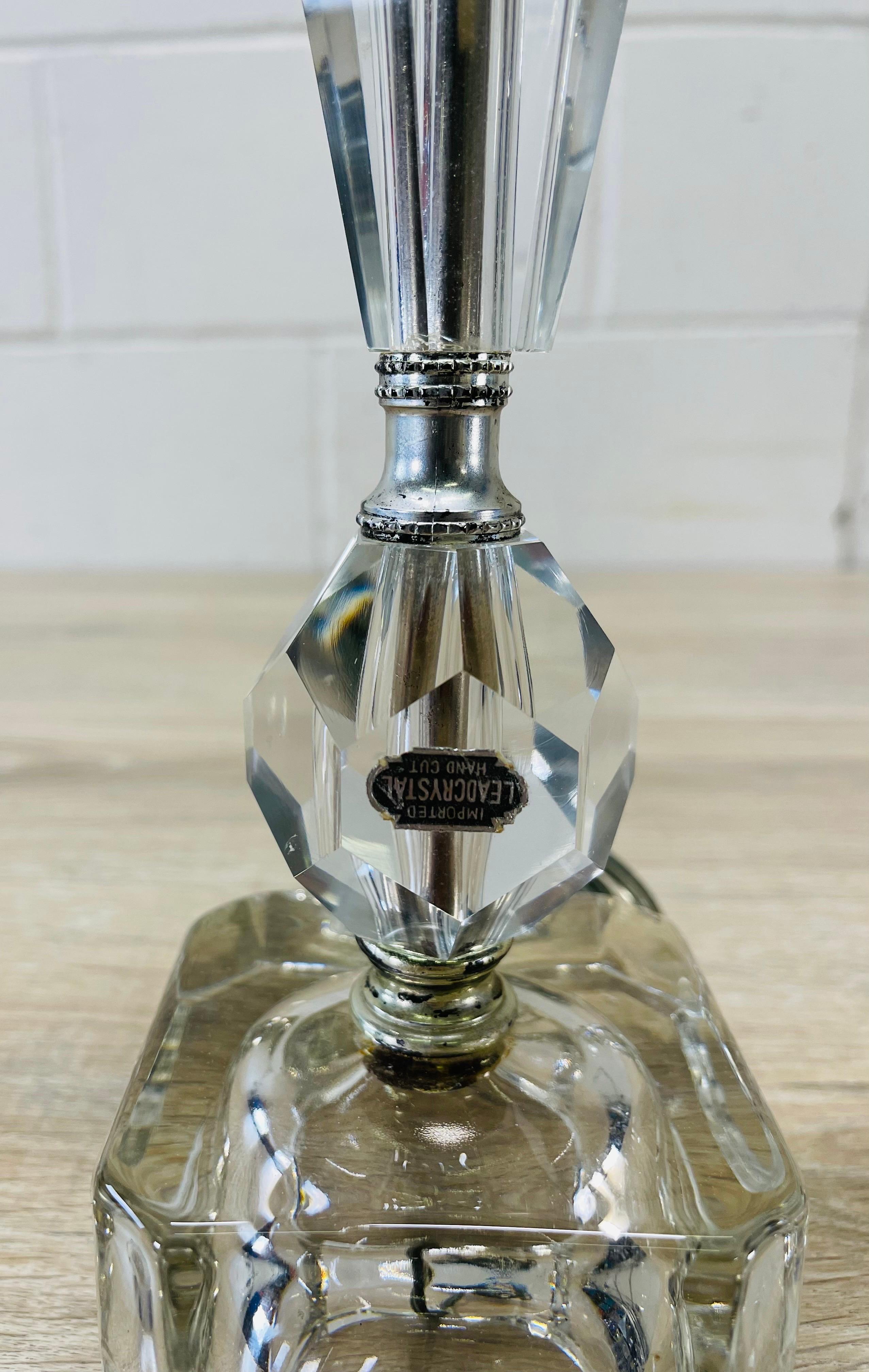 Hollywood Regency 1950s Lead Glass Crystal Table Lamp