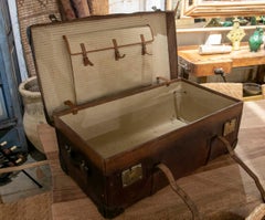 1950s Leather and Wooden Travel Suitcase