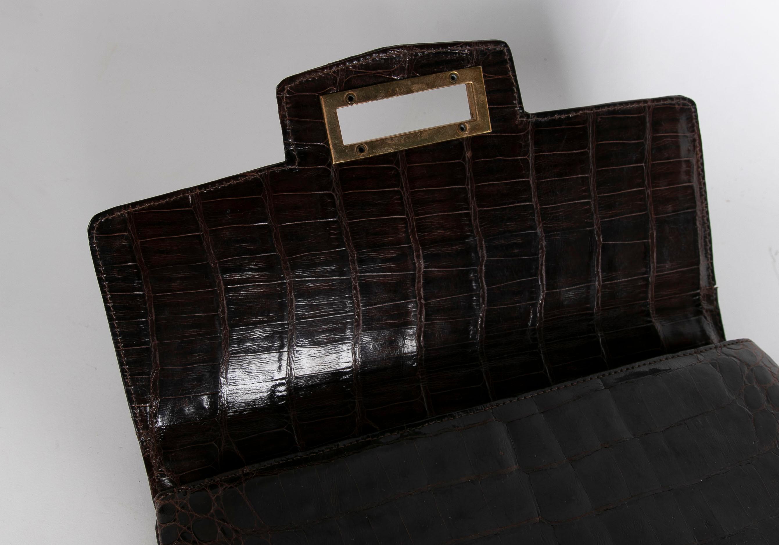 1950s Leather Bag with Decorations and Golden Metal Clasp For Sale 2