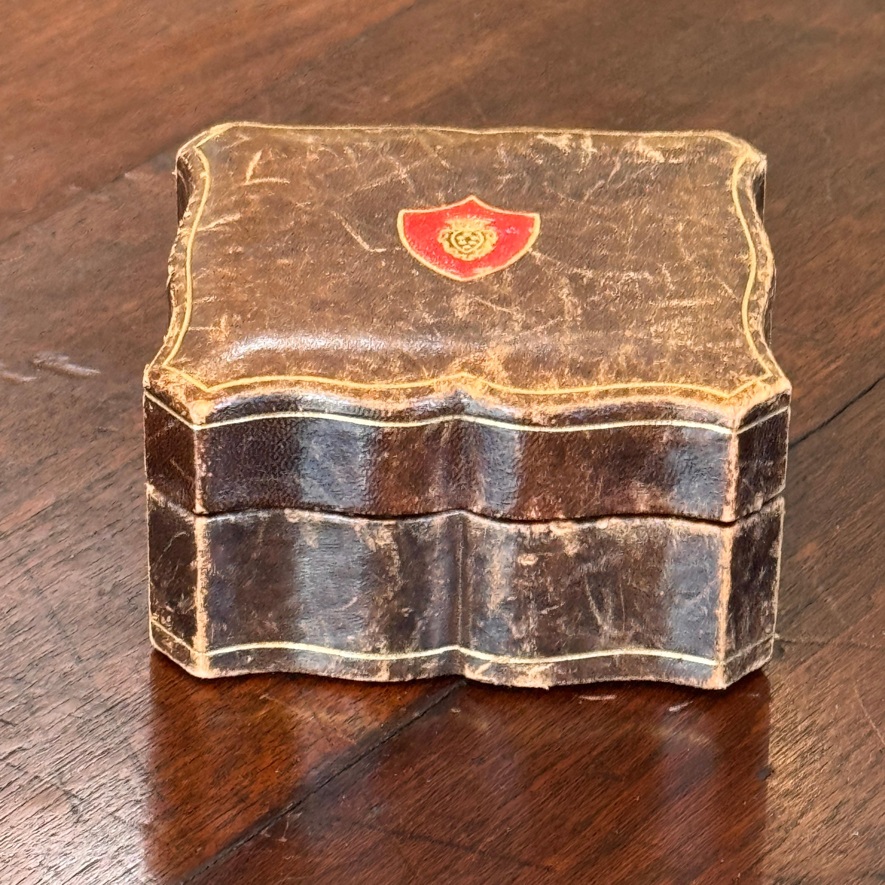 Italian 1950s Leather Box With Red Shield Crest For Sale