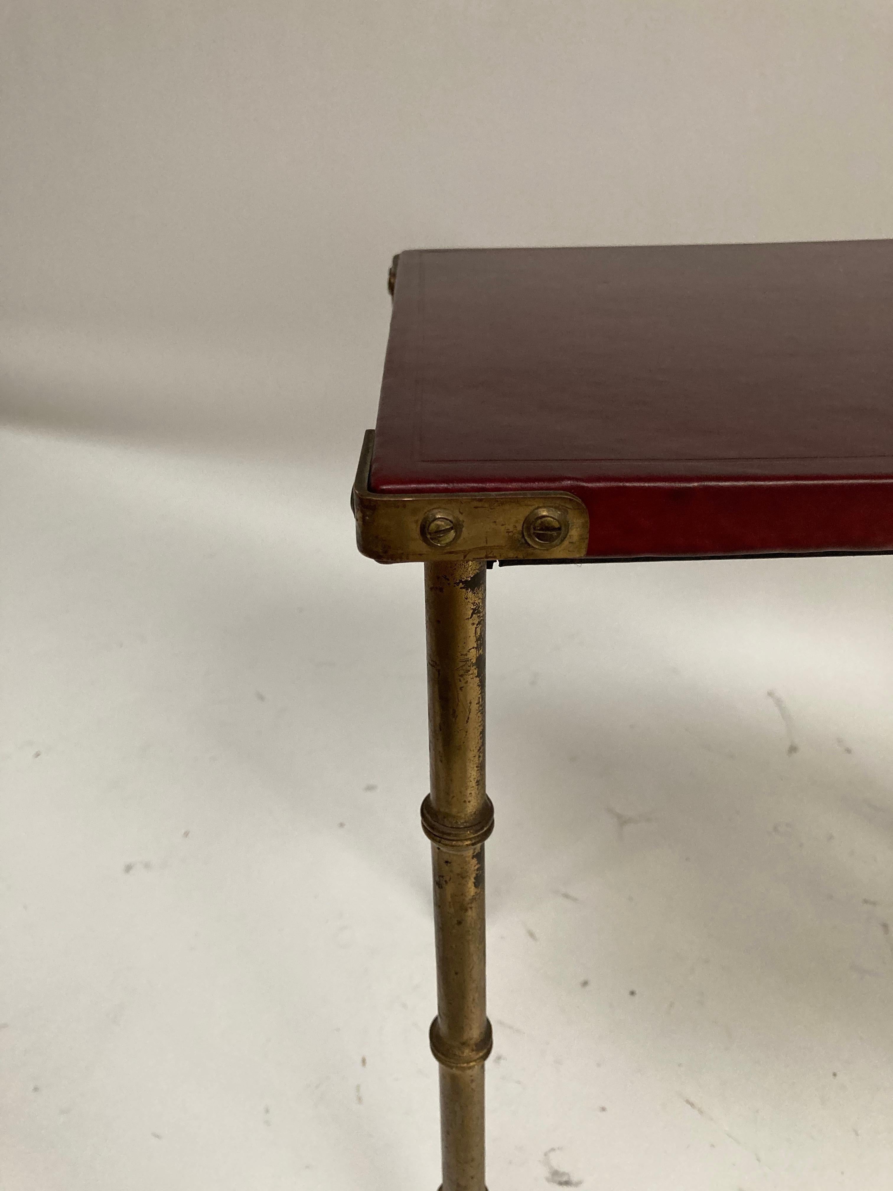 Mid-20th Century 1950's Leather & Brass Table by Jacques Adnet
