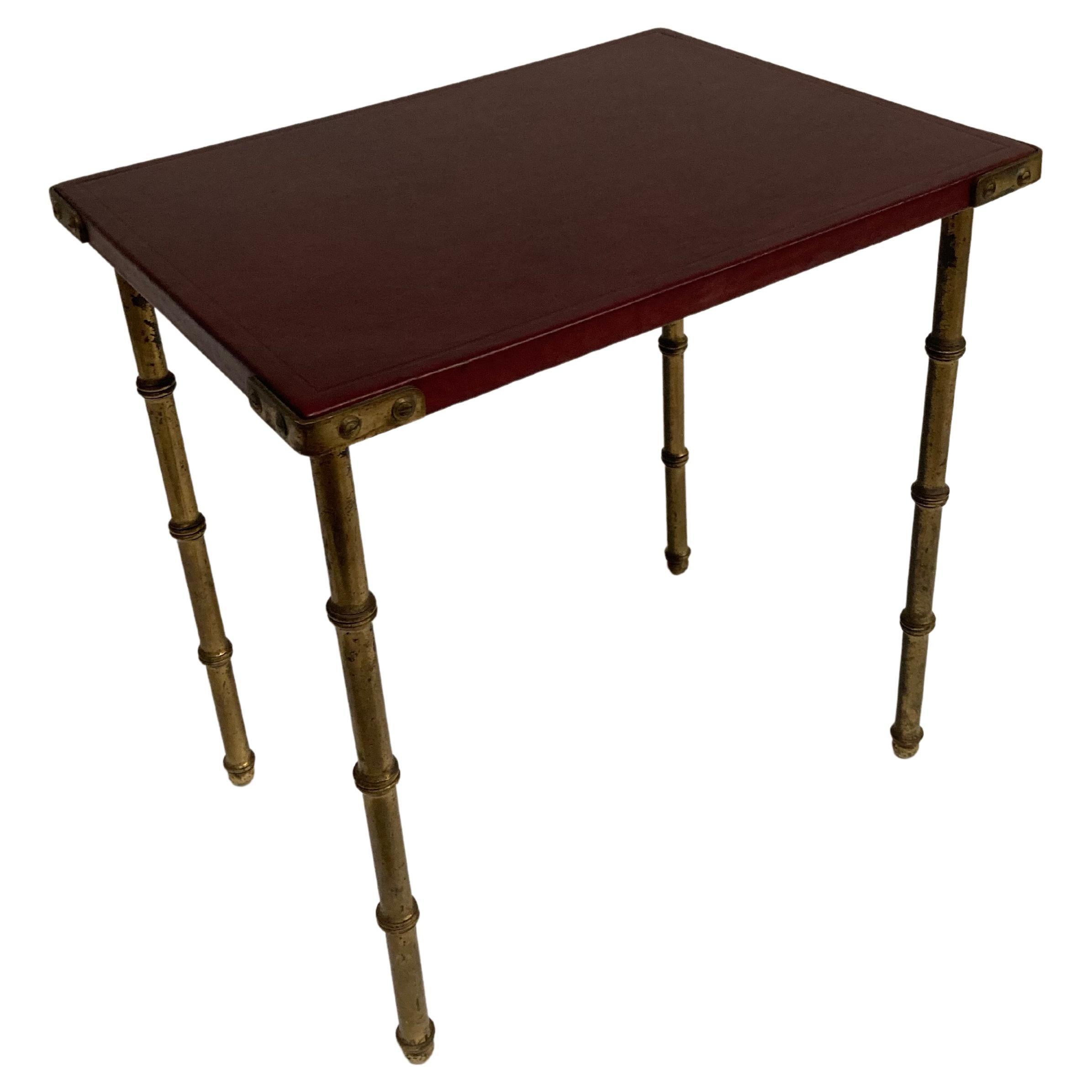 1950's Leather & Brass Table by Jacques Adnet