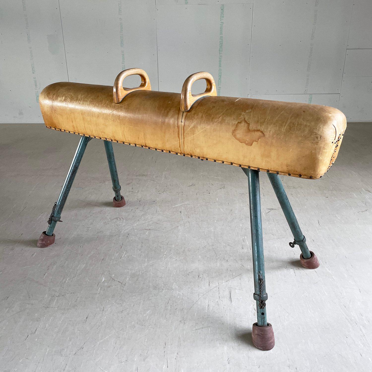 Cavallo da palestra in pelle degli anni '50 - GYM Turngeräte Fabrikant, Svizzera in vendita 1