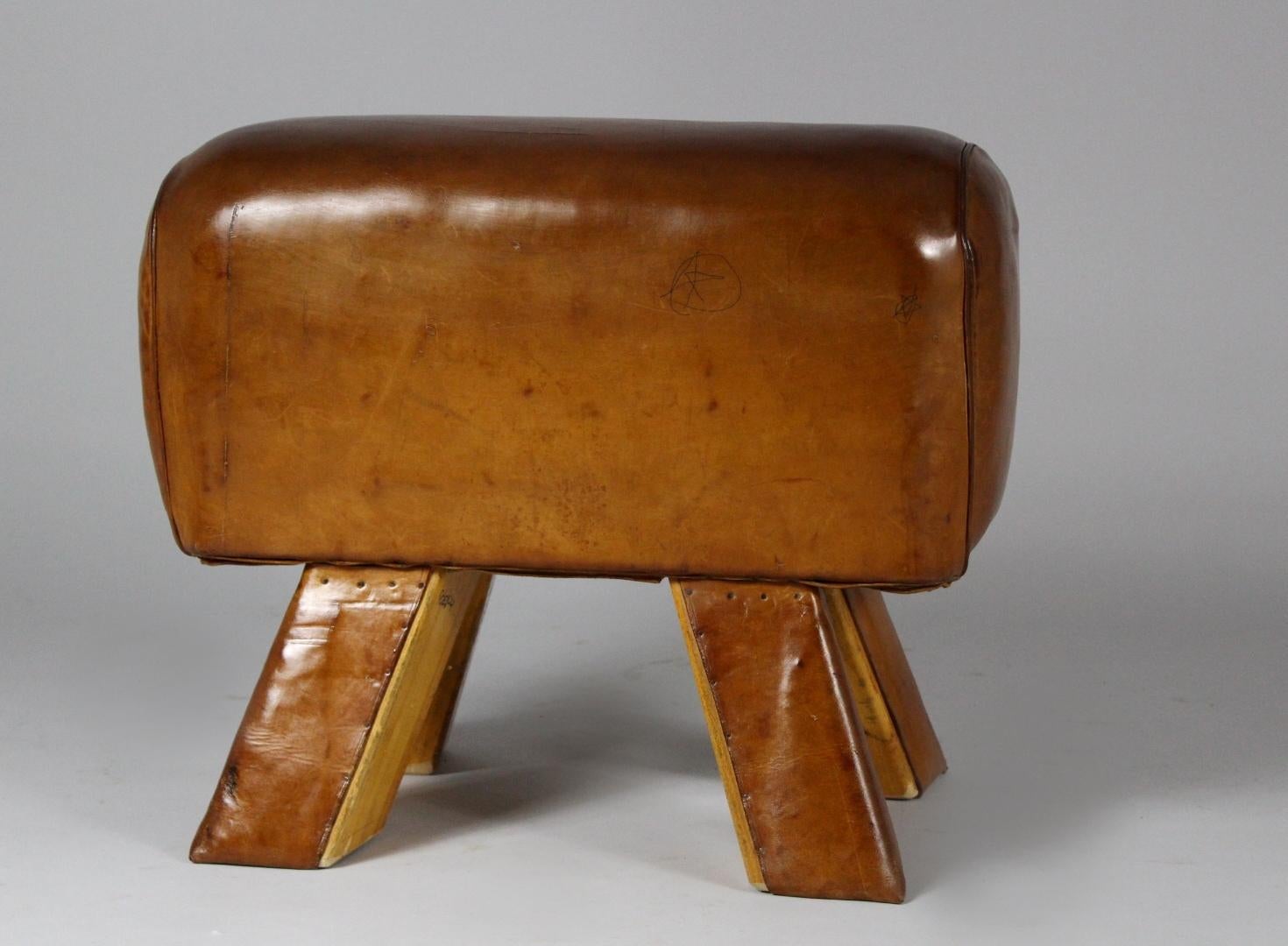 Industrial 1950s Leather Gym Stool / Bench For Sale