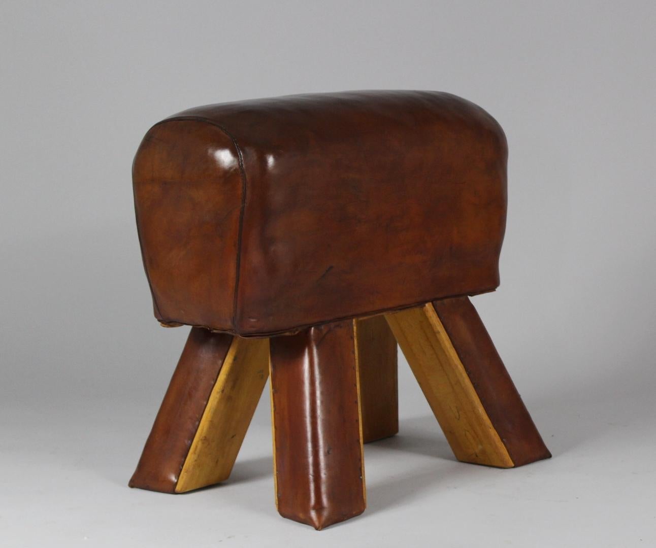European 1950s Leather Gym Stool / Bench For Sale