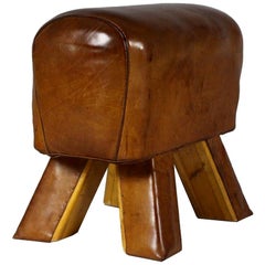 Vintage 1950s Leather Gym Stool / Bench