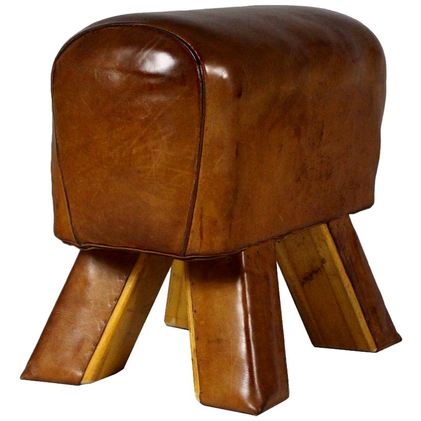 1950s Leather Gym Stool / Bench For Sale