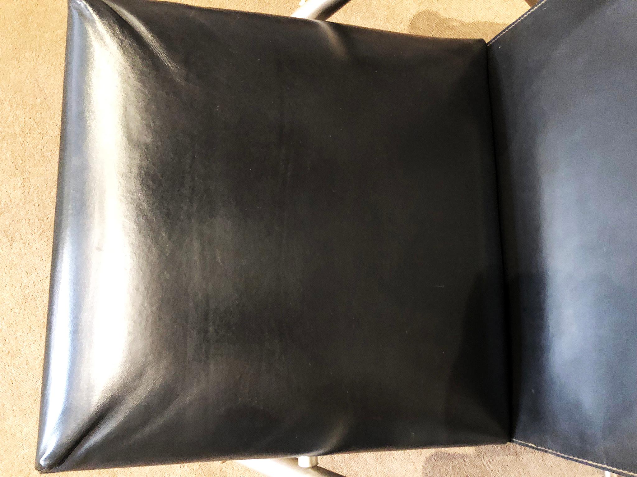 1950s Leather, Steel and Brass Campaign Style Chair In Excellent Condition In Los Angeles, CA