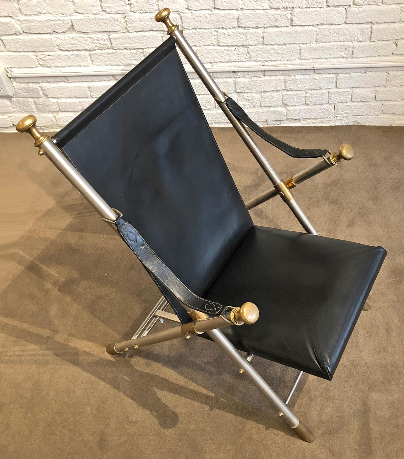 1950s Leather, Steel and Brass Campaign Style Chair 2
