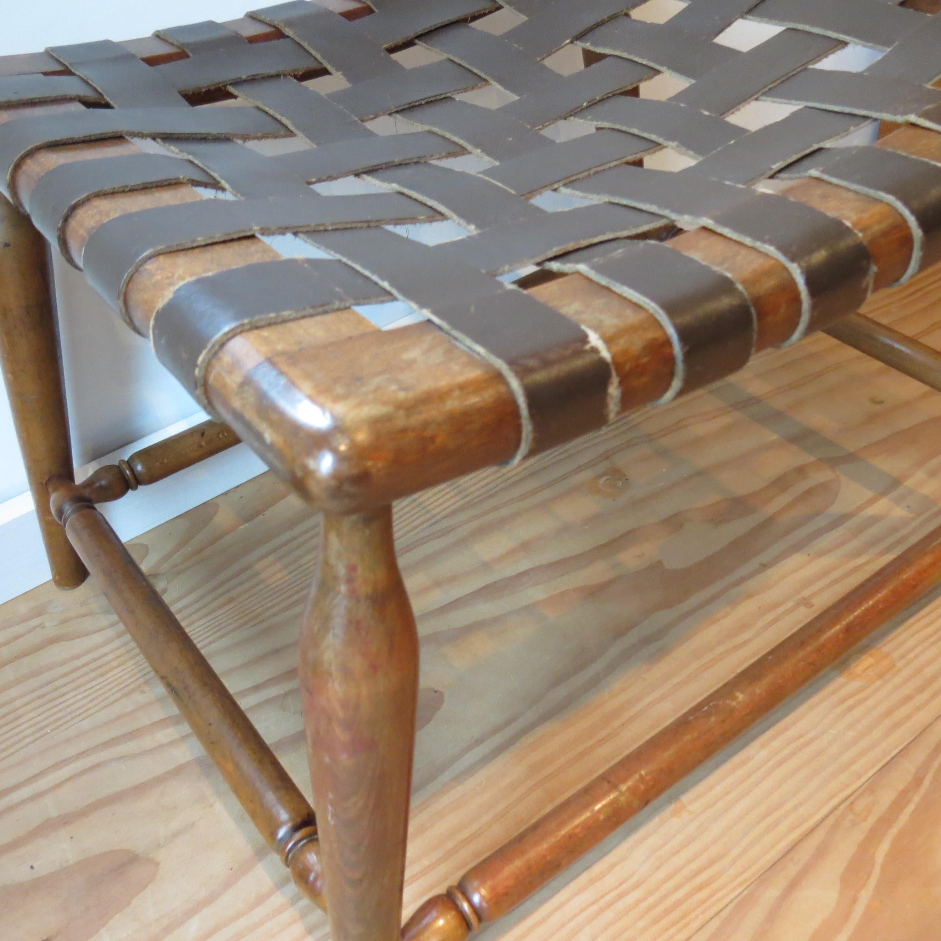 1950s Leather Strap and Wooden Stool 3