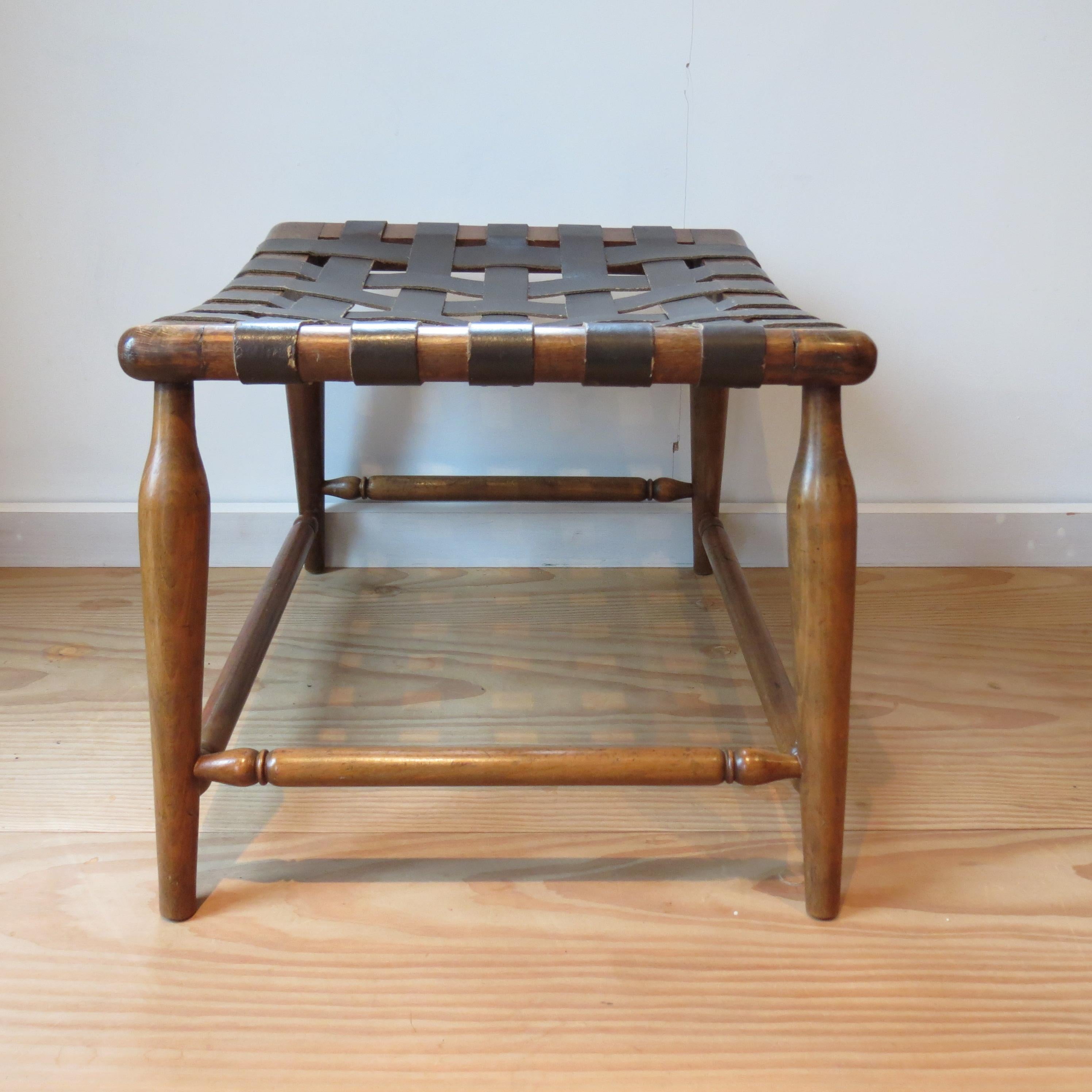 1950s Leather Strap and Wooden Stool In Good Condition In Stow on the Wold, GB