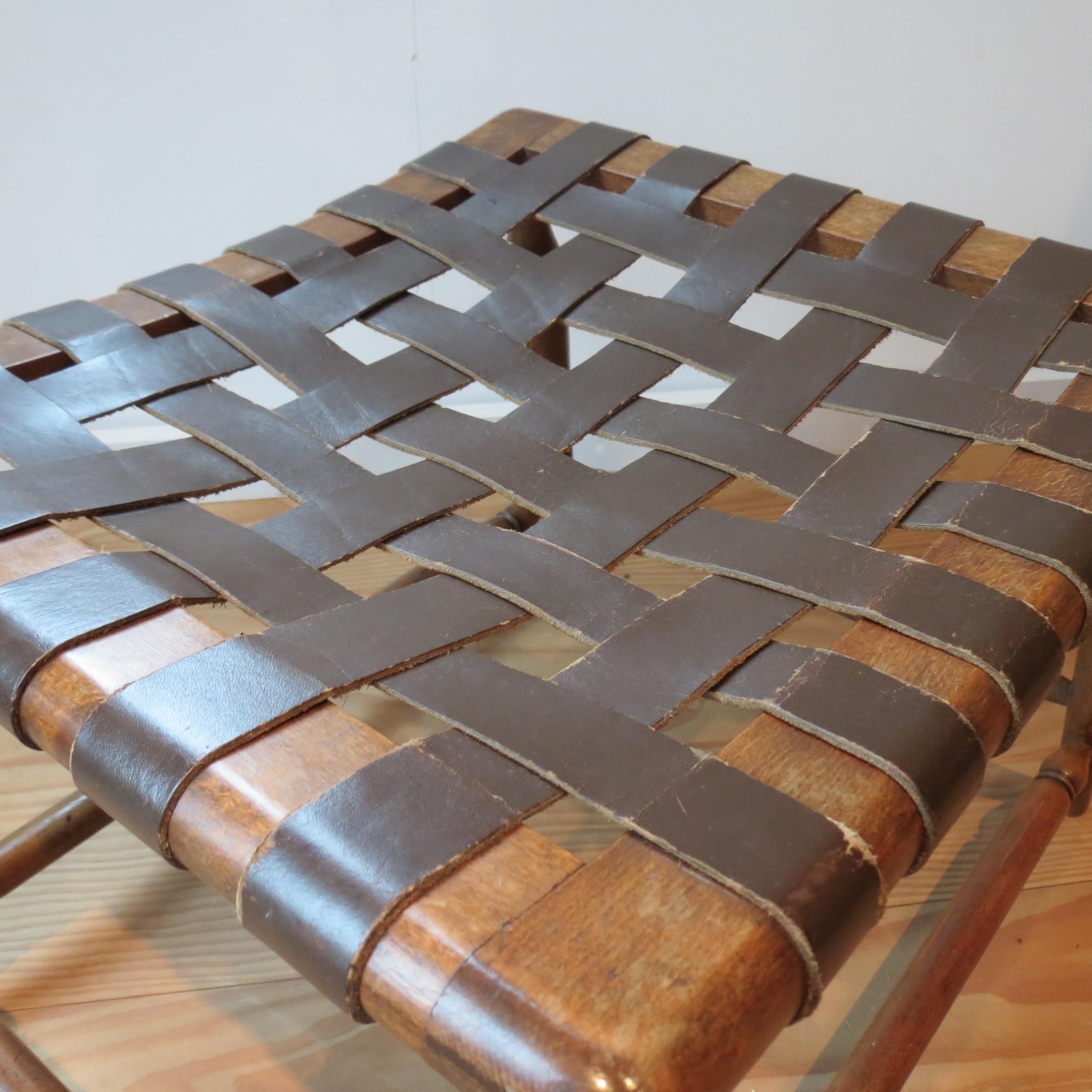 1950s Leather Strap and Wooden Stool 1