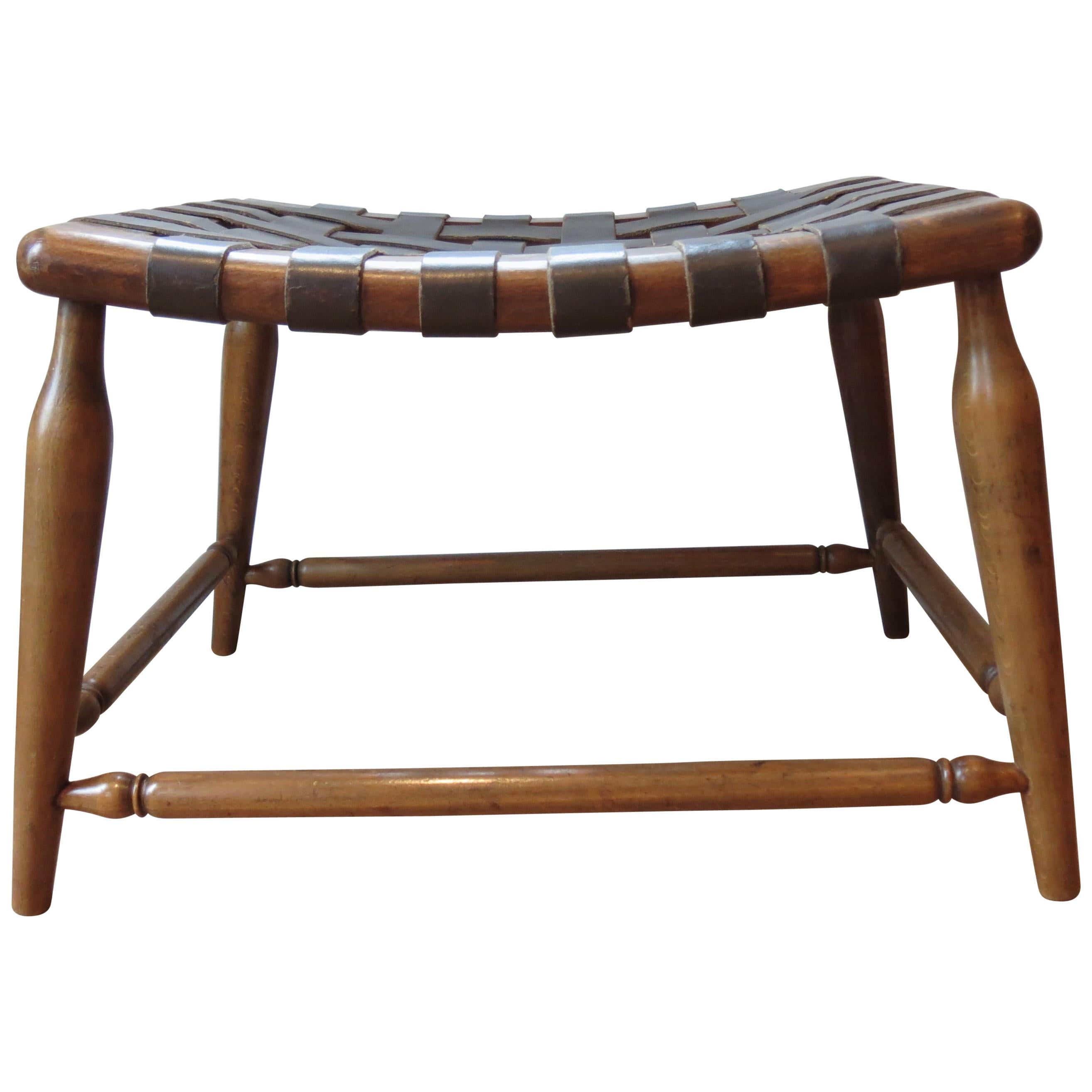 1950s Leather Strap and Wooden Stool