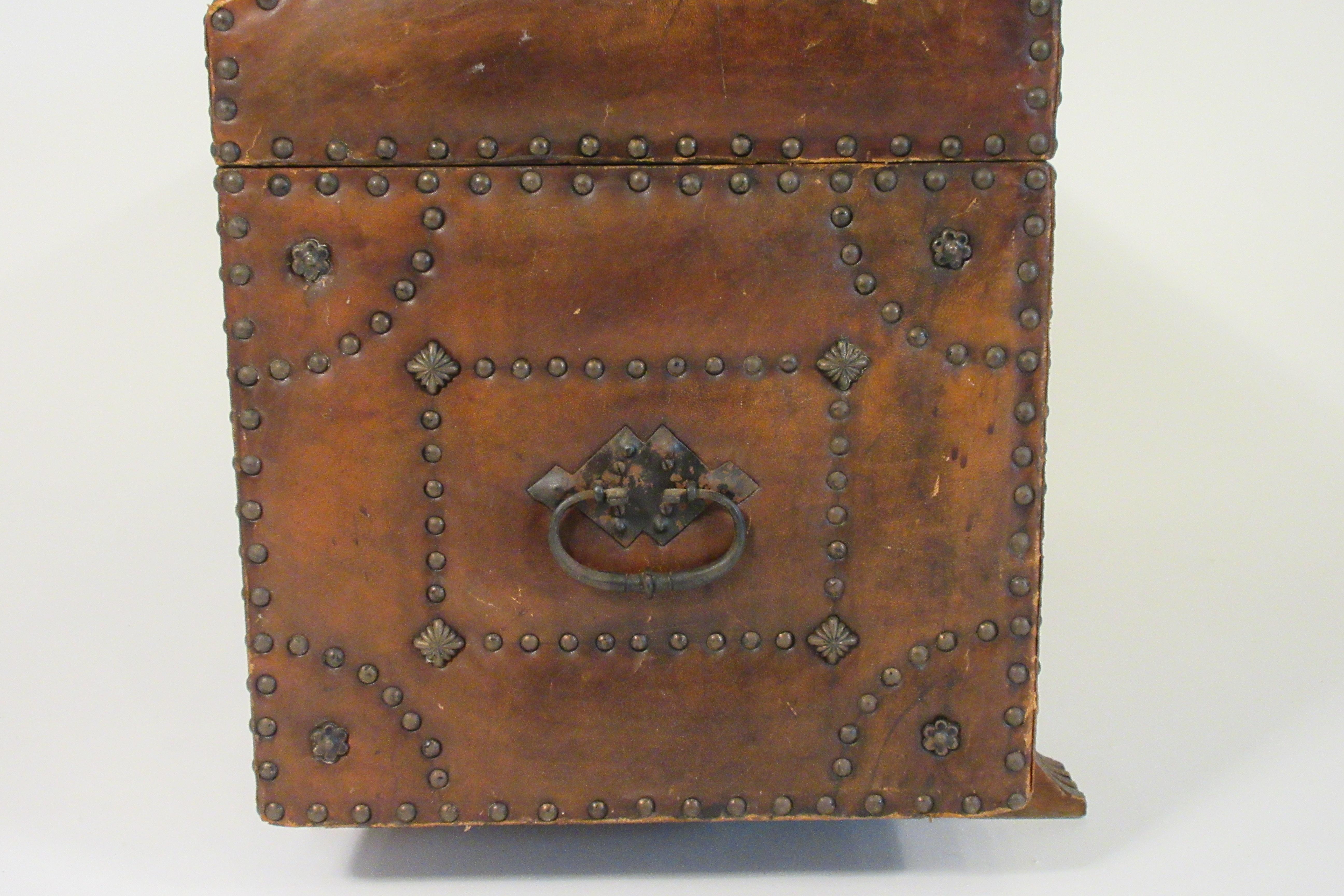 1950s Leather Studded Dome Top Trunk For Sale 7