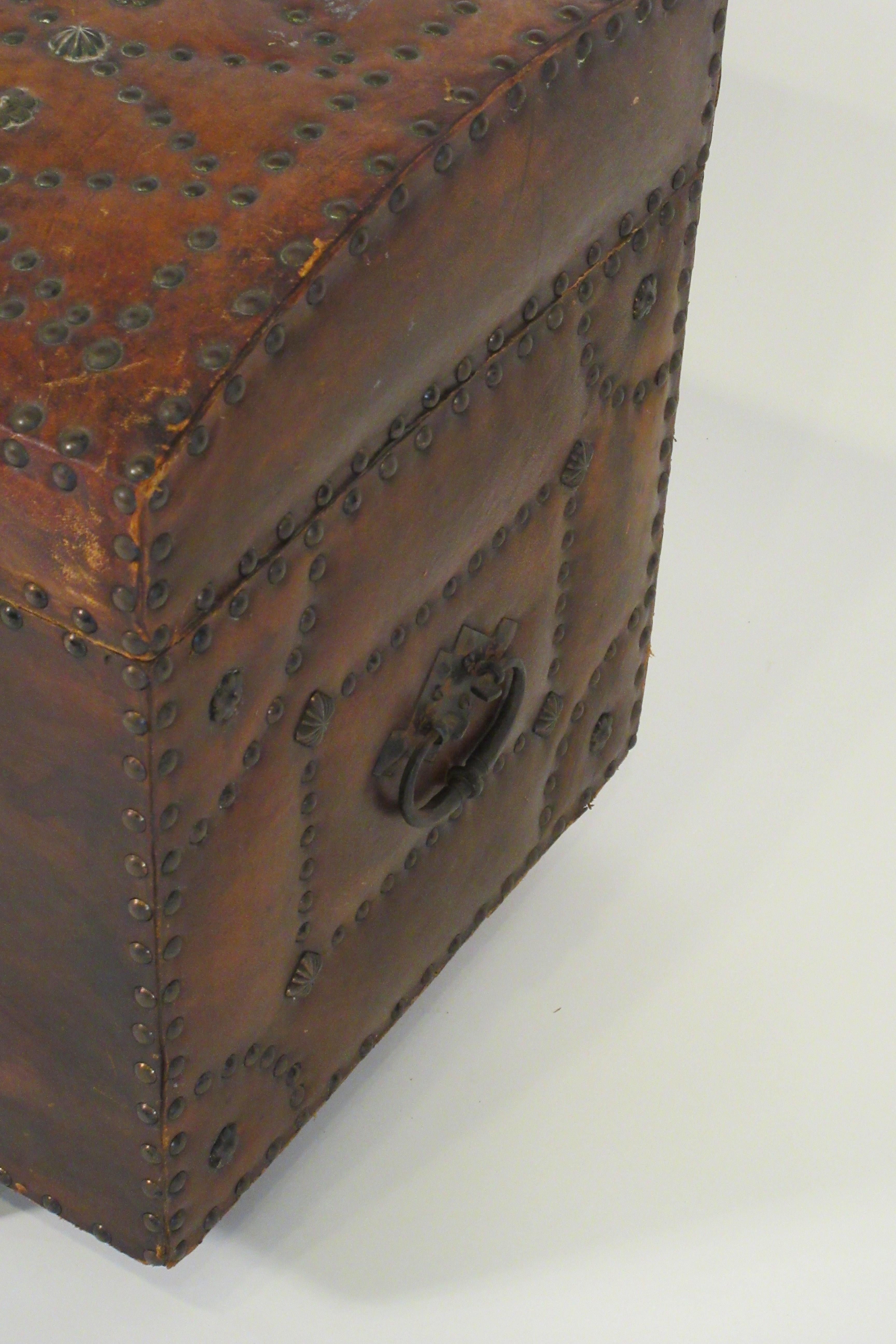 1950s Leather Studded Dome Top Trunk For Sale 8