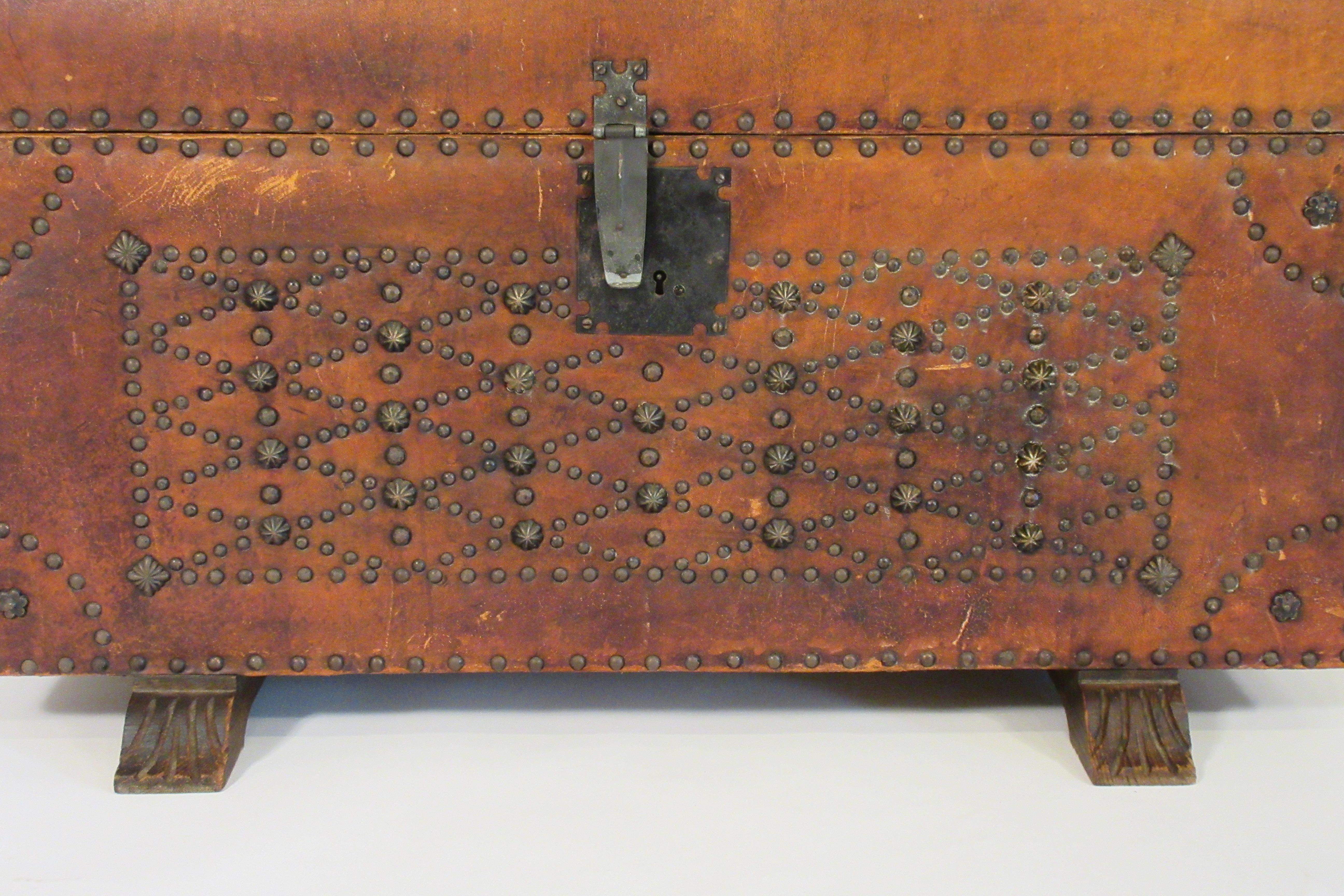 Mid-20th Century 1950s Leather Studded Dome Top Trunk For Sale