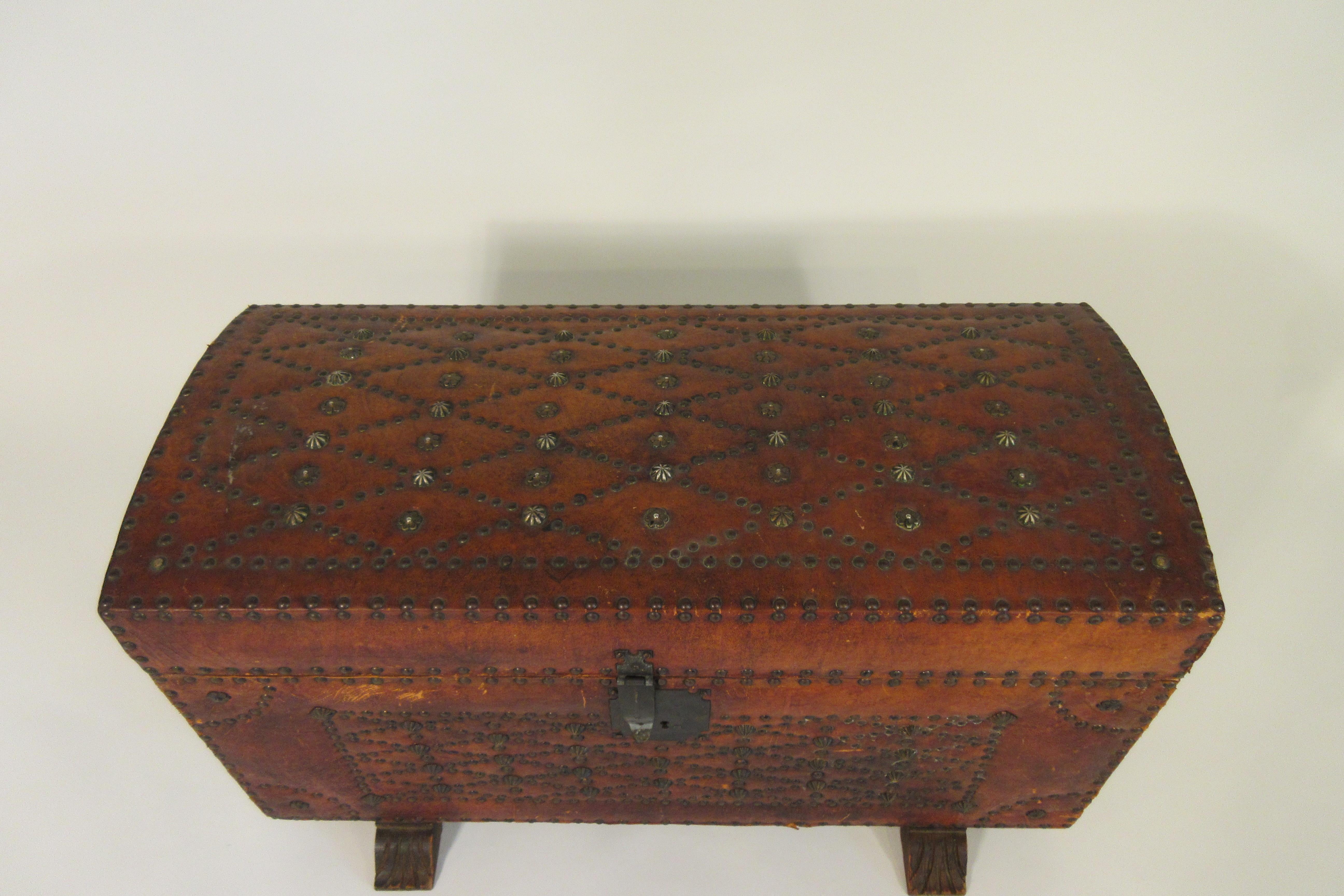 1950s Leather Studded Dome Top Trunk For Sale 3